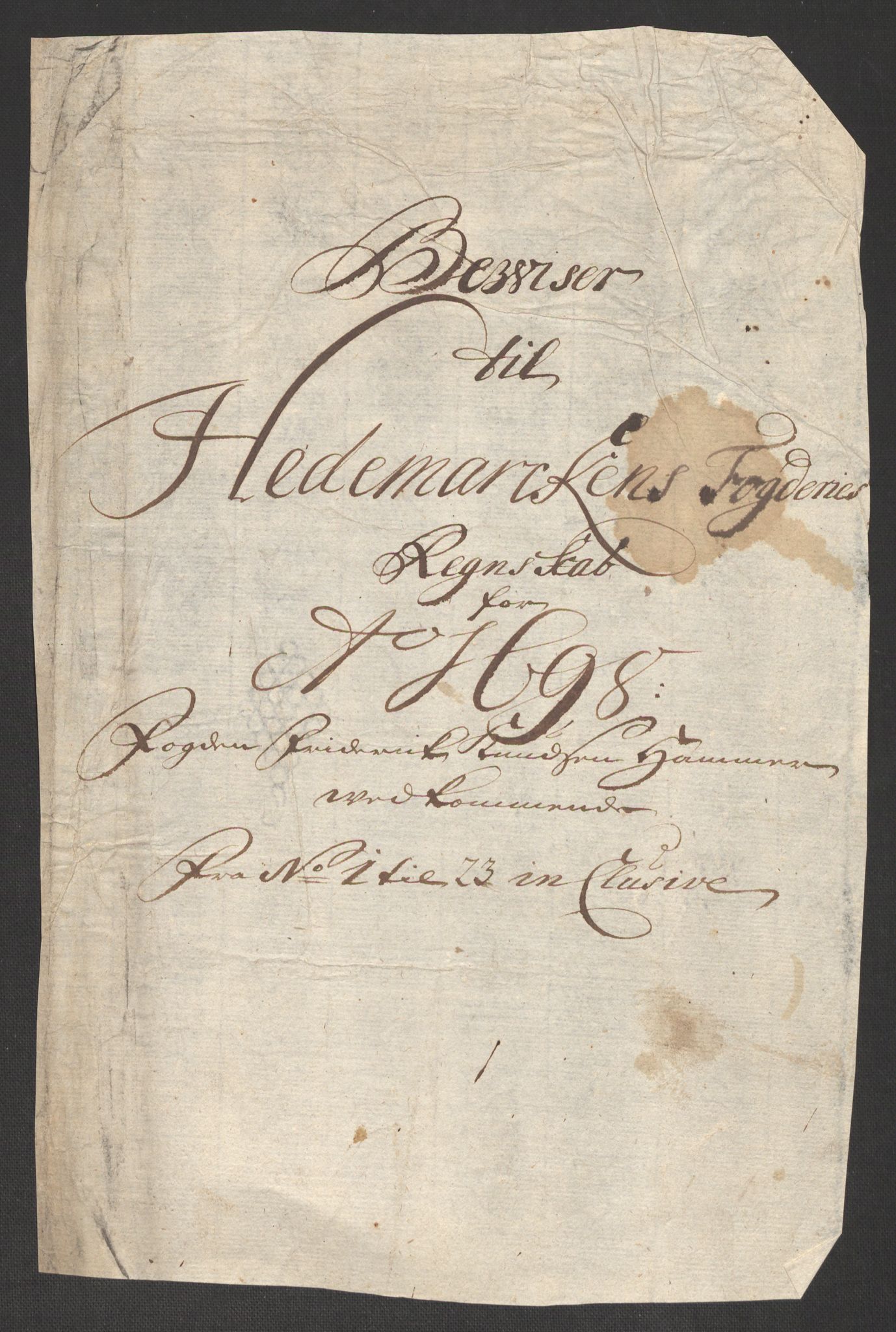 Rentekammeret inntil 1814, Reviderte regnskaper, Fogderegnskap, RA/EA-4092/R16/L1037: Fogderegnskap Hedmark, 1697-1698, p. 347
