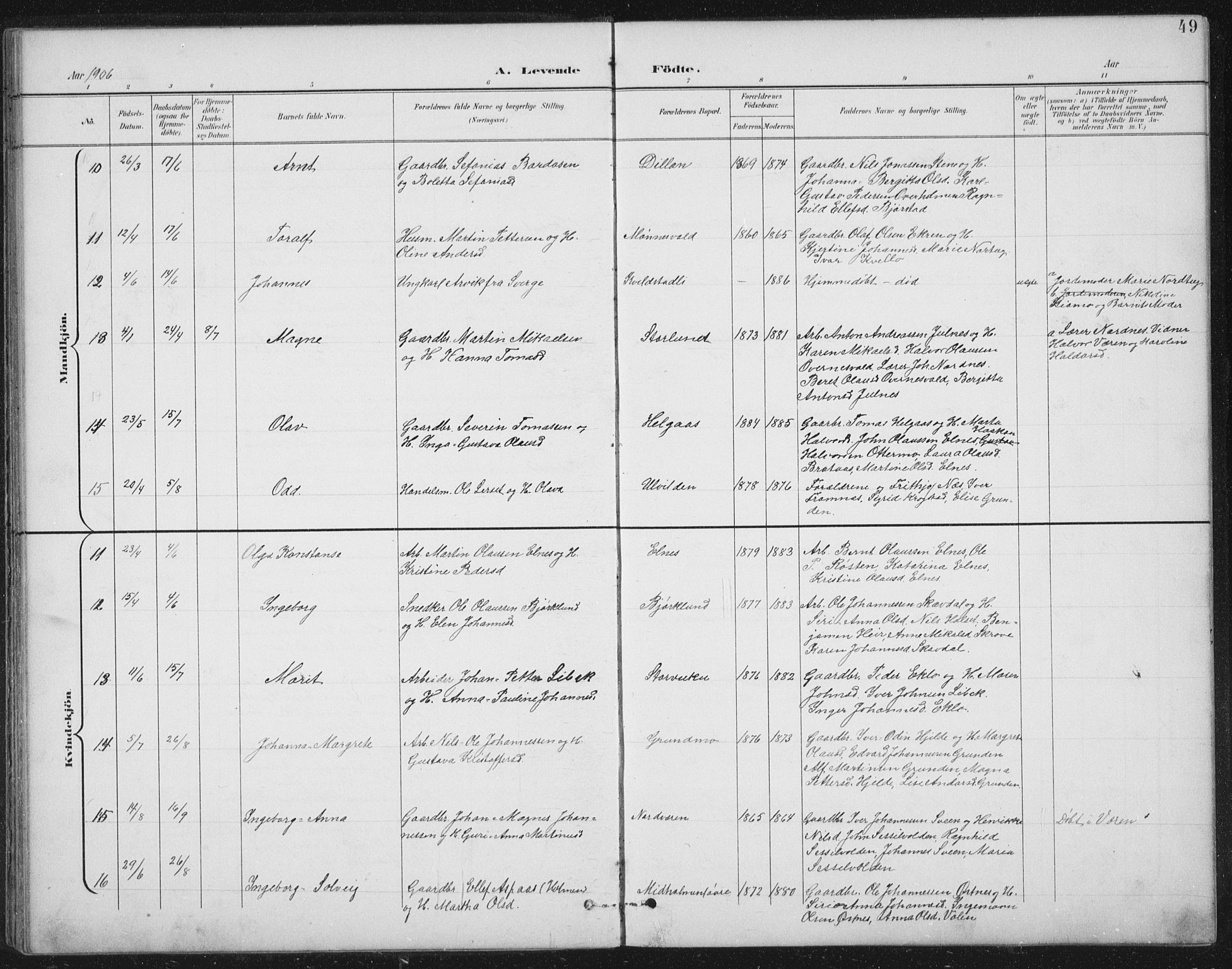 Ministerialprotokoller, klokkerbøker og fødselsregistre - Nord-Trøndelag, AV/SAT-A-1458/724/L0269: Parish register (copy) no. 724C05, 1899-1920, p. 49