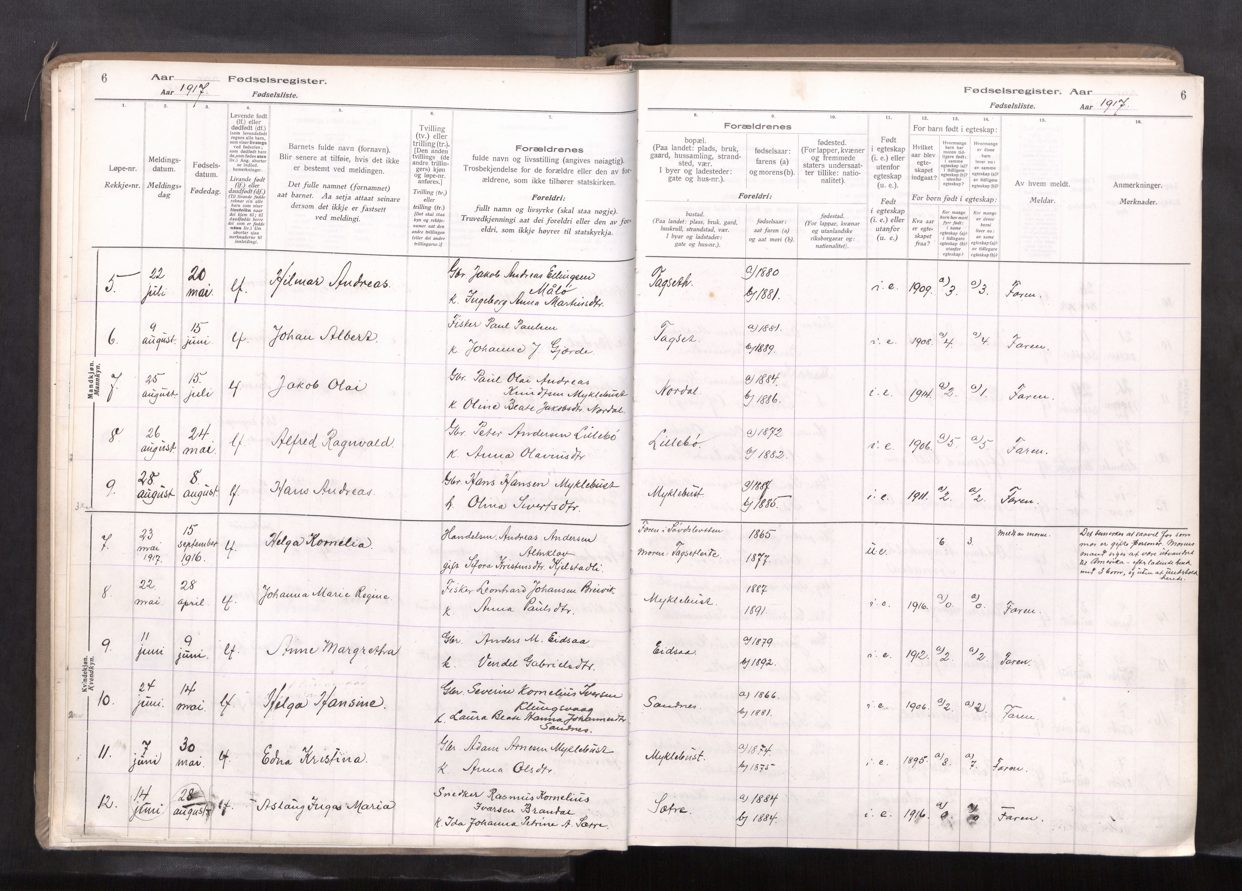 Ministerialprotokoller, klokkerbøker og fødselsregistre - Møre og Romsdal, AV/SAT-A-1454/502/L0031: Birth register no. 502---, 1916-1968, p. 6