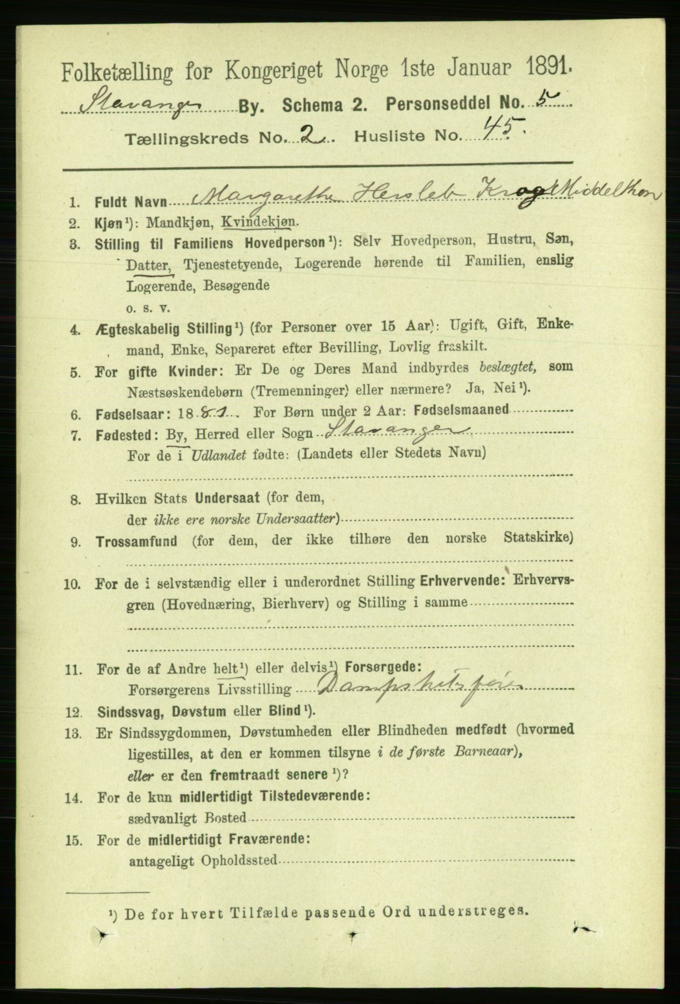 RA, 1891 census for 1103 Stavanger, 1891, p. 6266