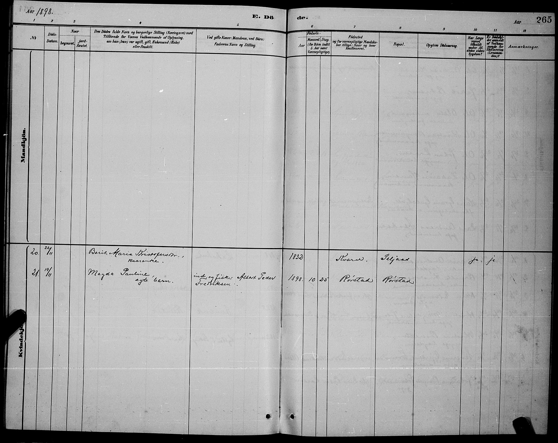 Ministerialprotokoller, klokkerbøker og fødselsregistre - Nordland, AV/SAT-A-1459/853/L0772: Parish register (official) no. 853A11, 1881-1900, p. 265