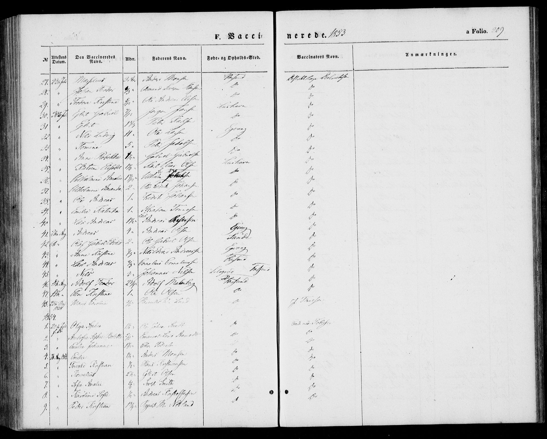 Farsund sokneprestkontor, AV/SAK-1111-0009/F/Fa/L0004: Parish register (official) no. A 4, 1847-1863, p. 209