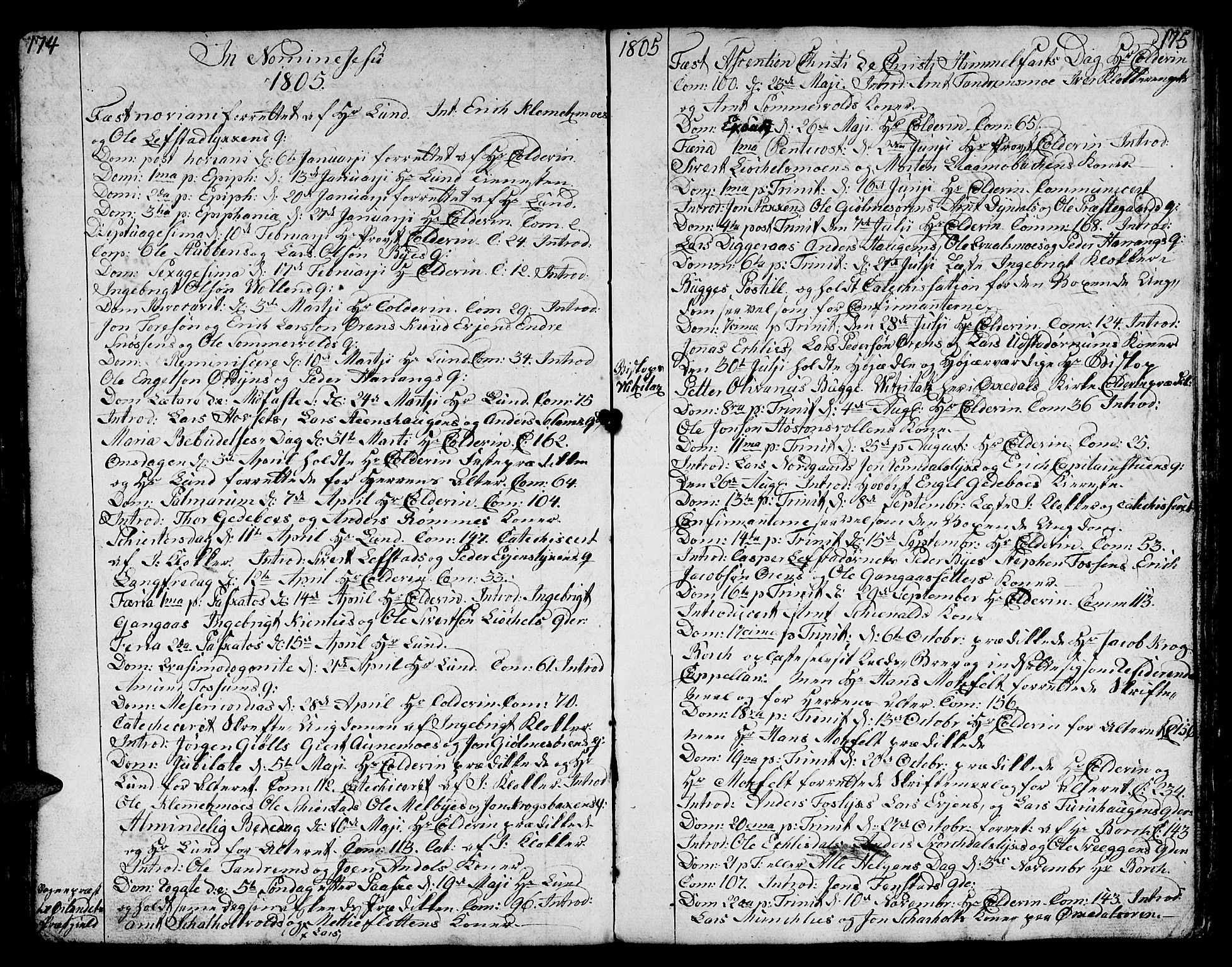 Ministerialprotokoller, klokkerbøker og fødselsregistre - Sør-Trøndelag, SAT/A-1456/668/L0815: Parish register (copy) no. 668C04, 1791-1815, p. 174-175