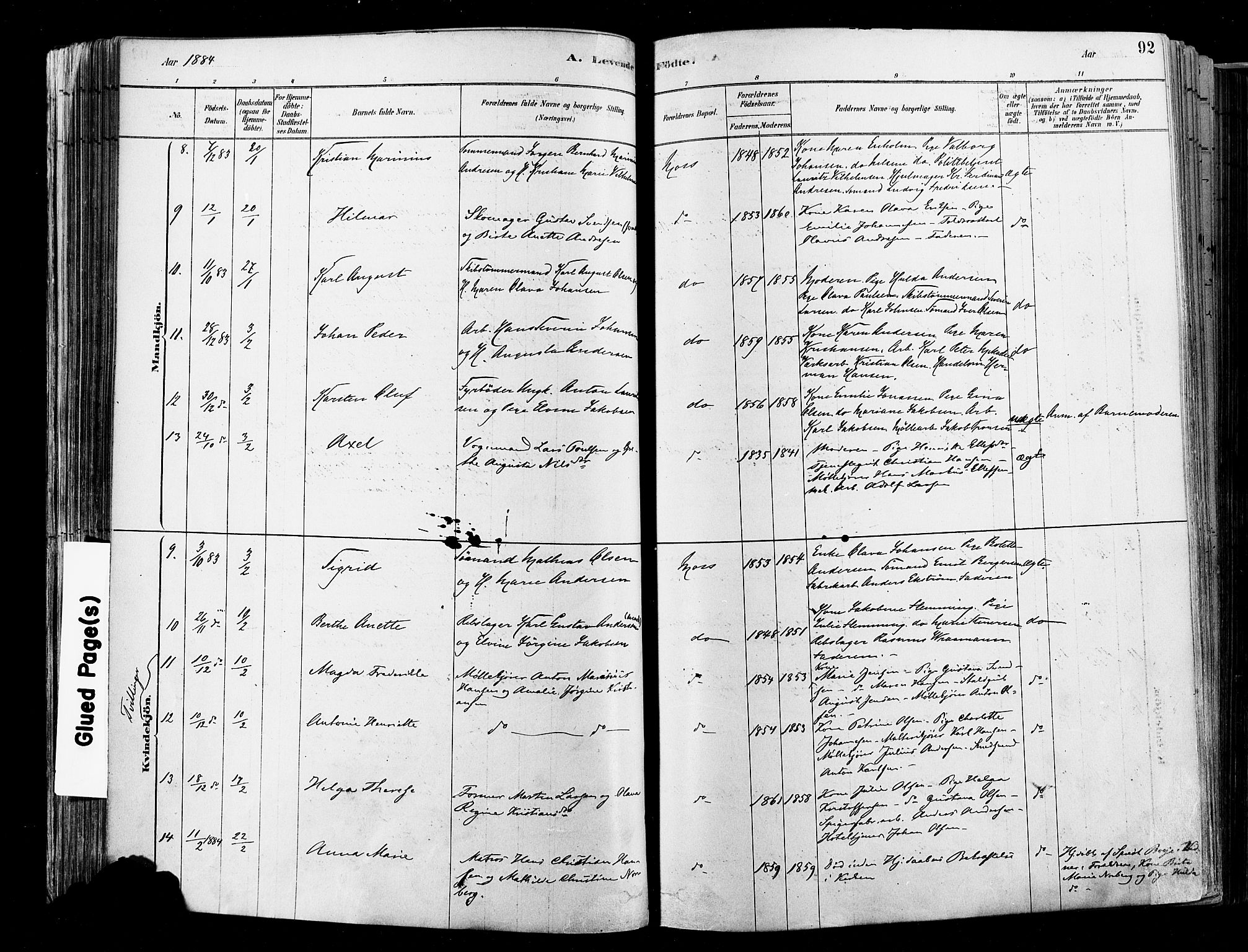 Moss prestekontor Kirkebøker, AV/SAO-A-2003/F/Fb/L0001: Parish register (official) no. II 1, 1878-1886, p. 92