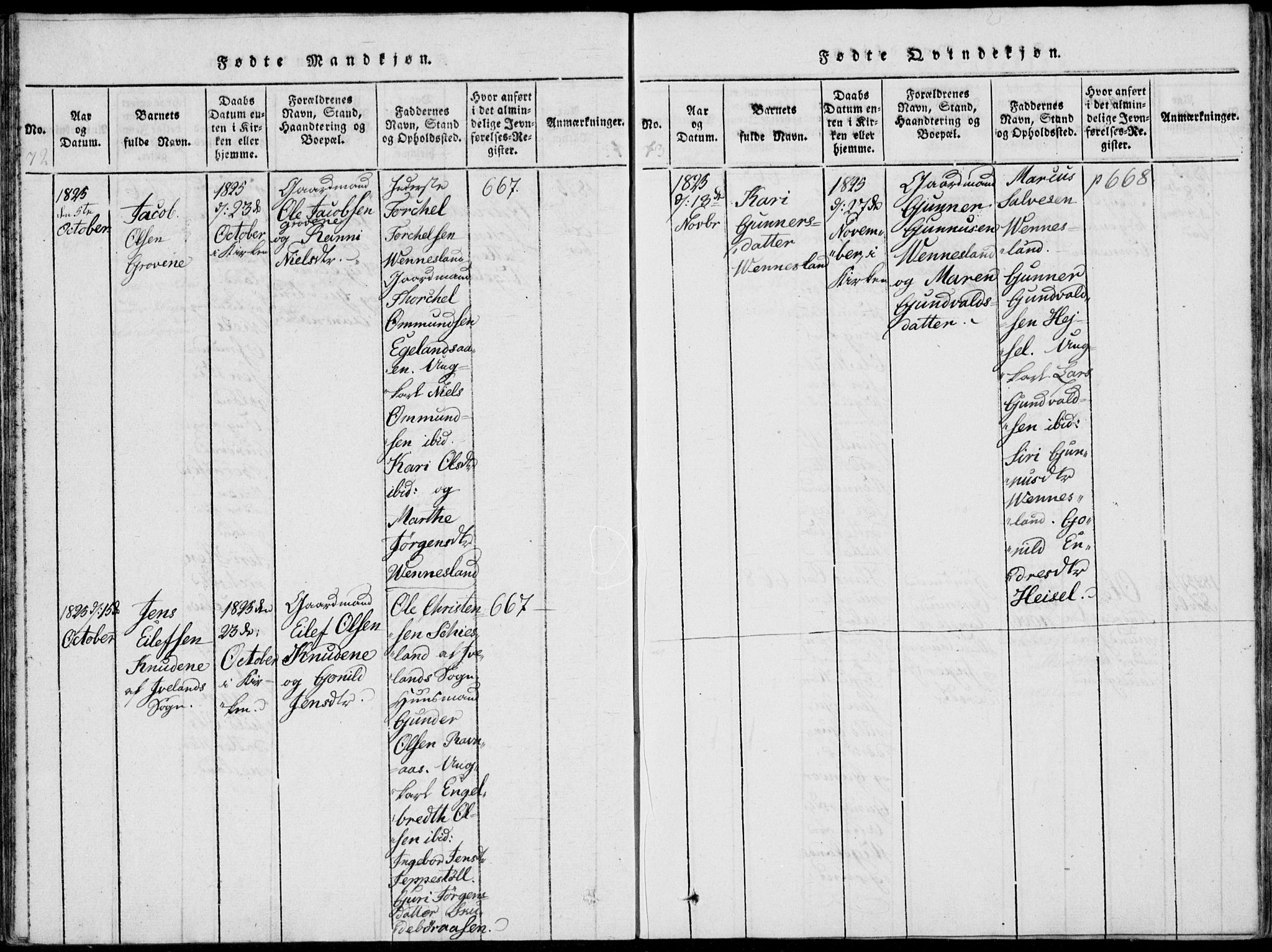 Vennesla sokneprestkontor, AV/SAK-1111-0045/Fa/Fab/L0003: Parish register (official) no. A 3, 1820-1834, p. 72-73