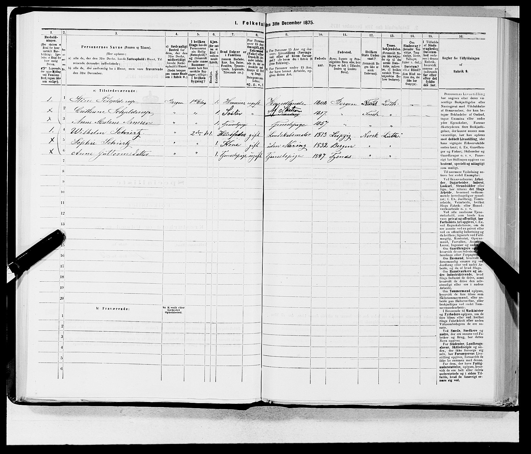 SAB, 1875 census for 1301 Bergen, 1875, p. 108