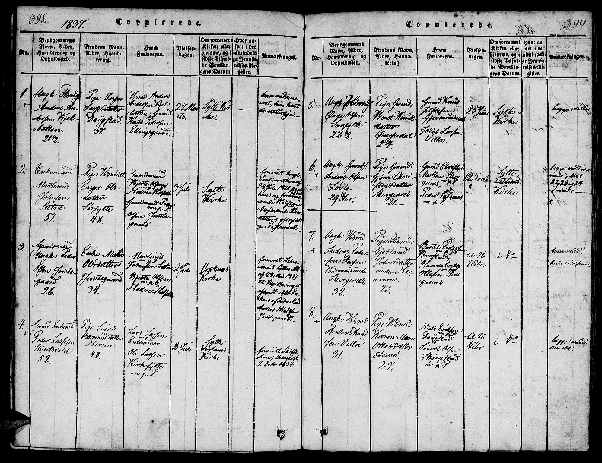 Ministerialprotokoller, klokkerbøker og fødselsregistre - Møre og Romsdal, AV/SAT-A-1454/541/L0544: Parish register (official) no. 541A01, 1818-1847, p. 398-399