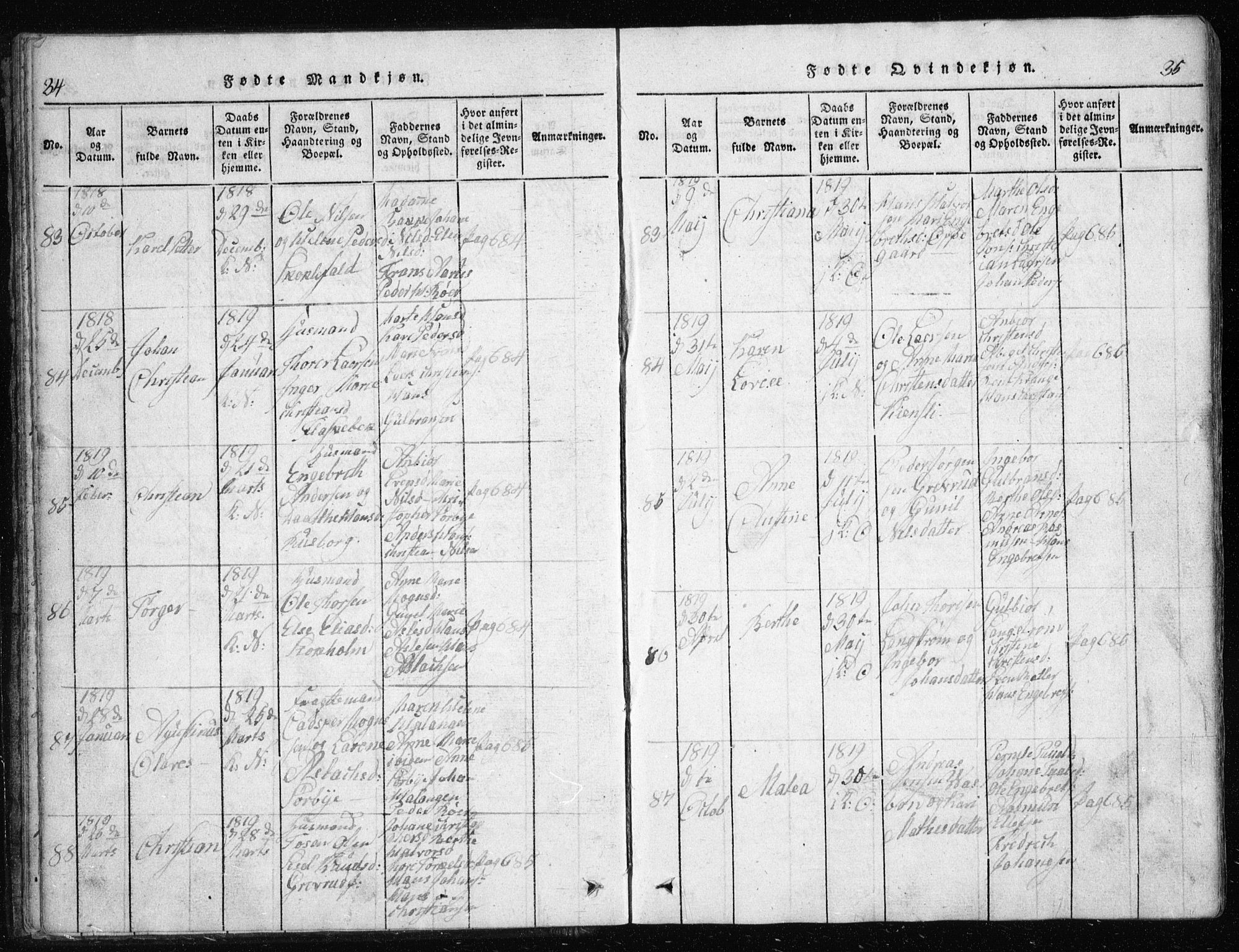 Nesodden prestekontor Kirkebøker, AV/SAO-A-10013/G/Ga/L0001: Parish register (copy) no. I 1, 1814-1847, p. 34-35