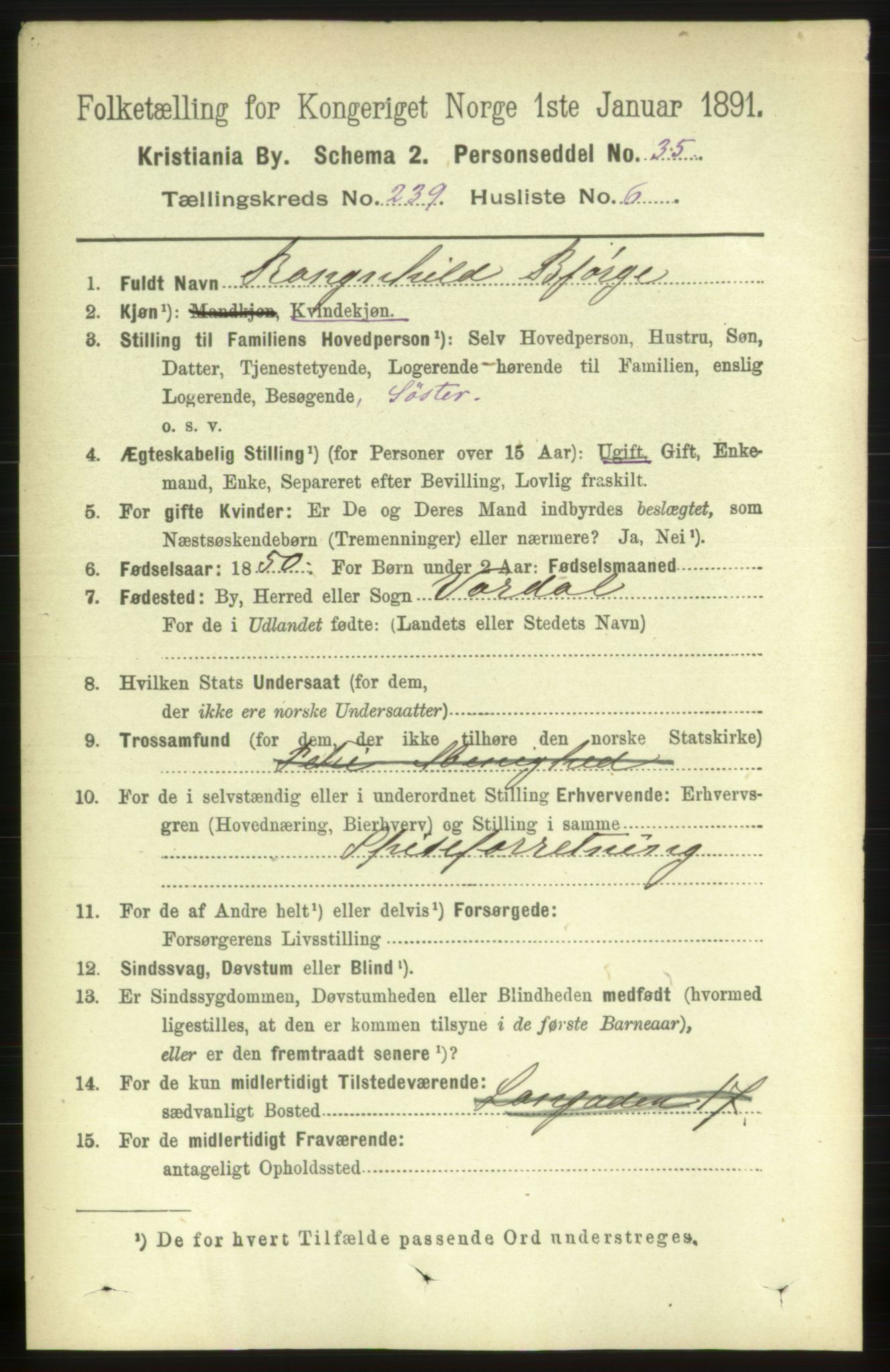 RA, 1891 census for 0301 Kristiania, 1891, p. 145427
