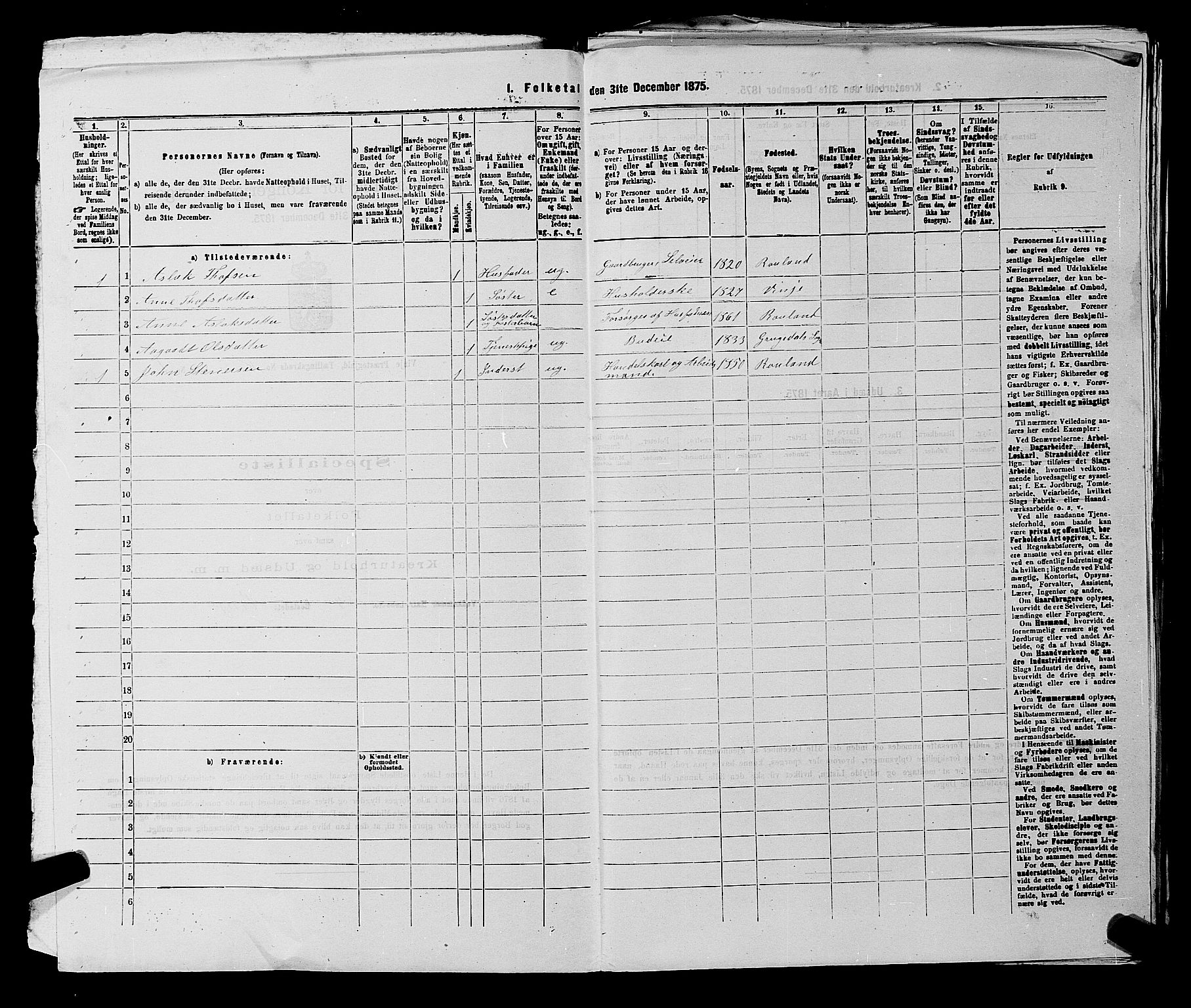 SAKO, 1875 census for 0834P Vinje, 1875, p. 427