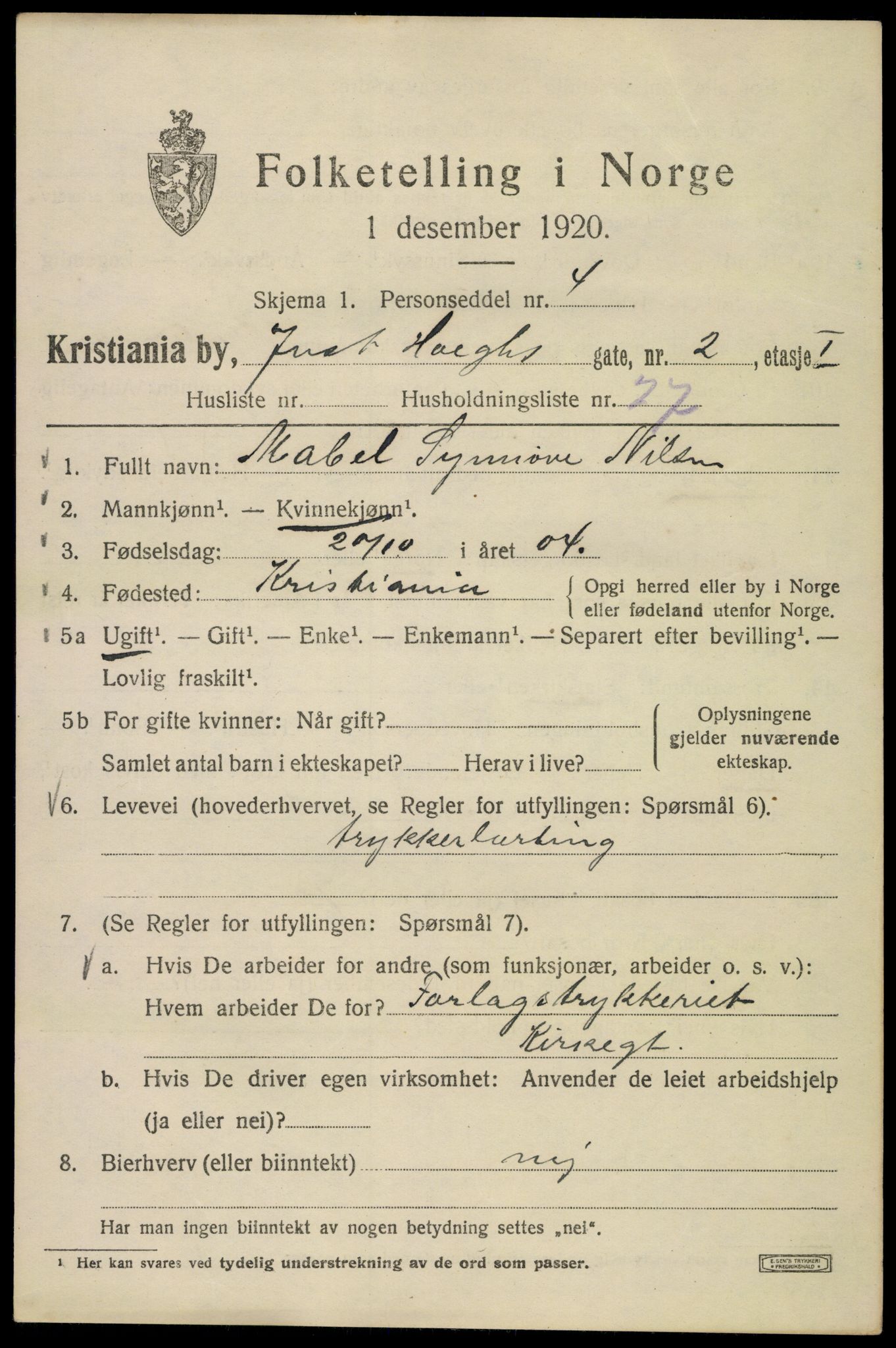 SAO, 1920 census for Kristiania, 1920, p. 325591