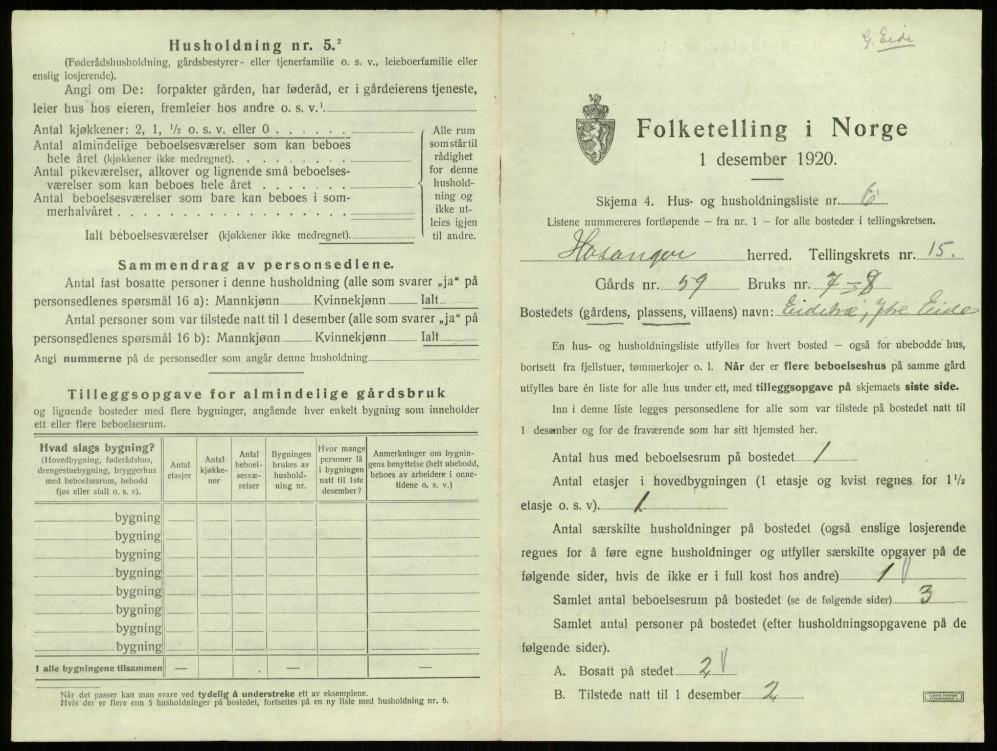 SAB, 1920 census for Hosanger, 1920, p. 781
