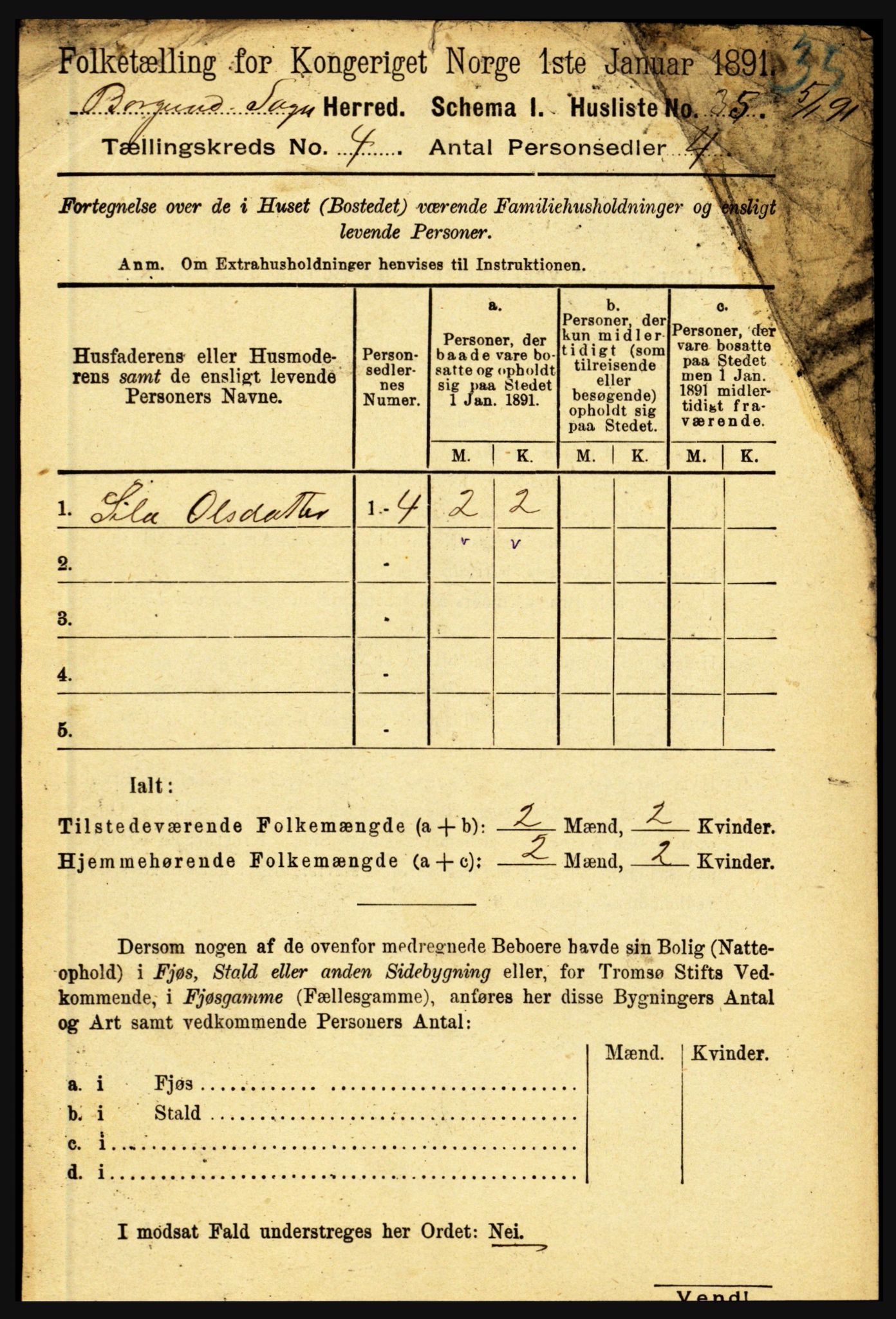 RA, 1891 census for 1423 Borgund, 1891, p. 825