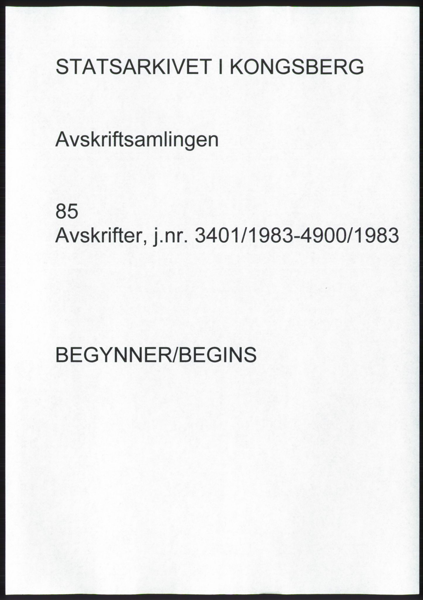 Statsarkivet i Kongsberg, SAKO/A-0001, 1983, p. 1