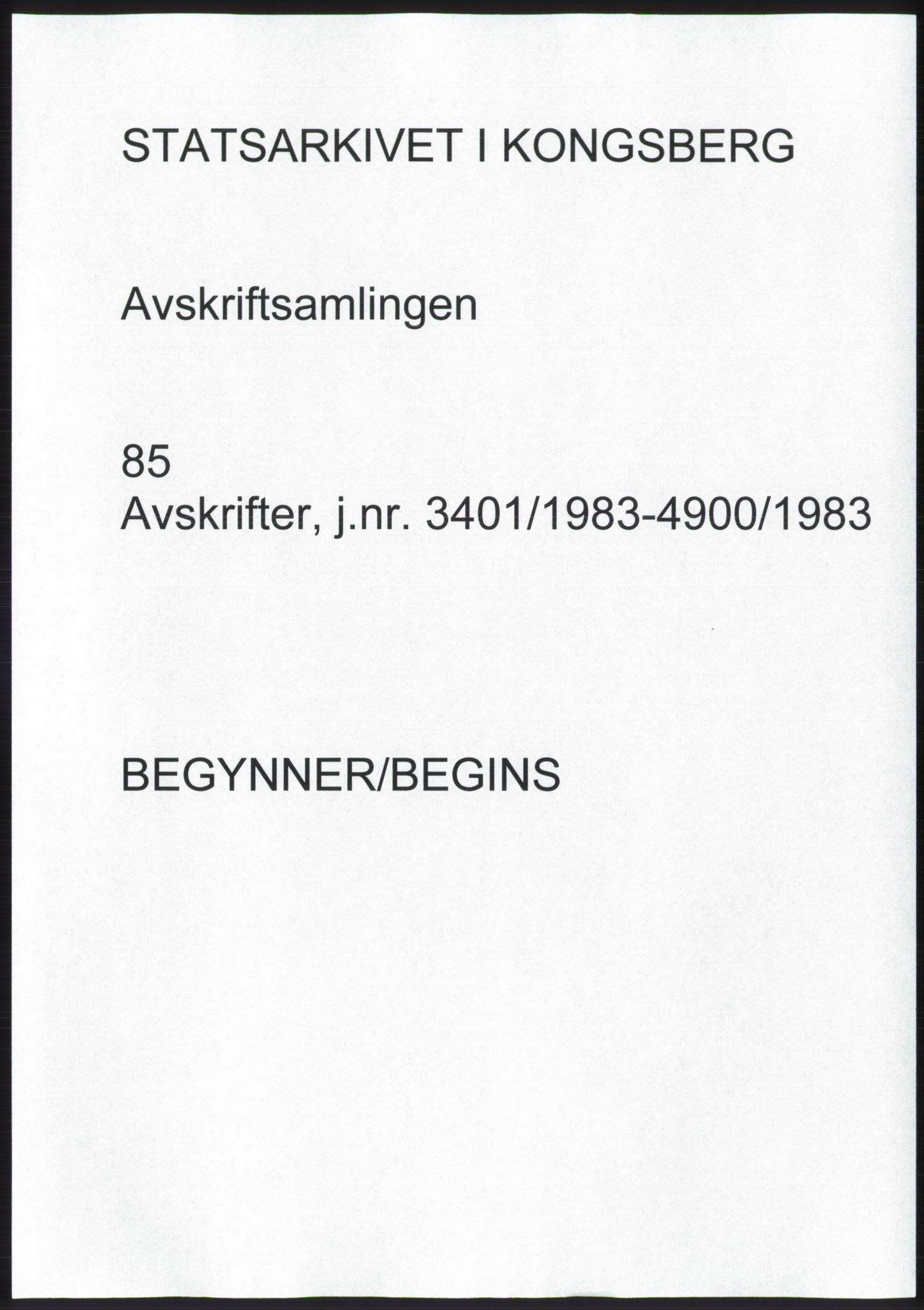 Statsarkivet i Kongsberg, AV/SAKO-A-0001, 1983, p. 1