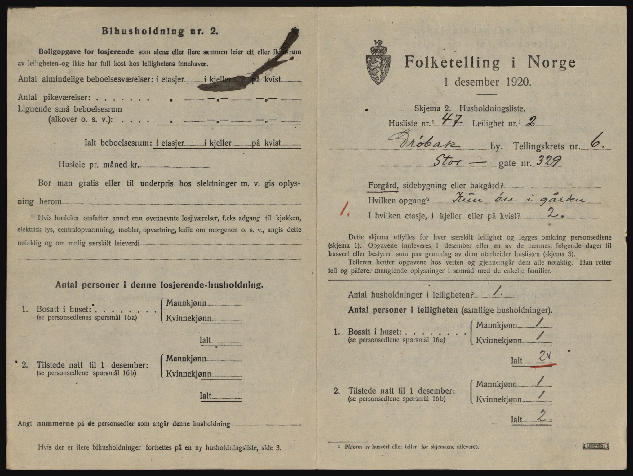 SAO, 1920 census for Drøbak, 1920, p. 1703