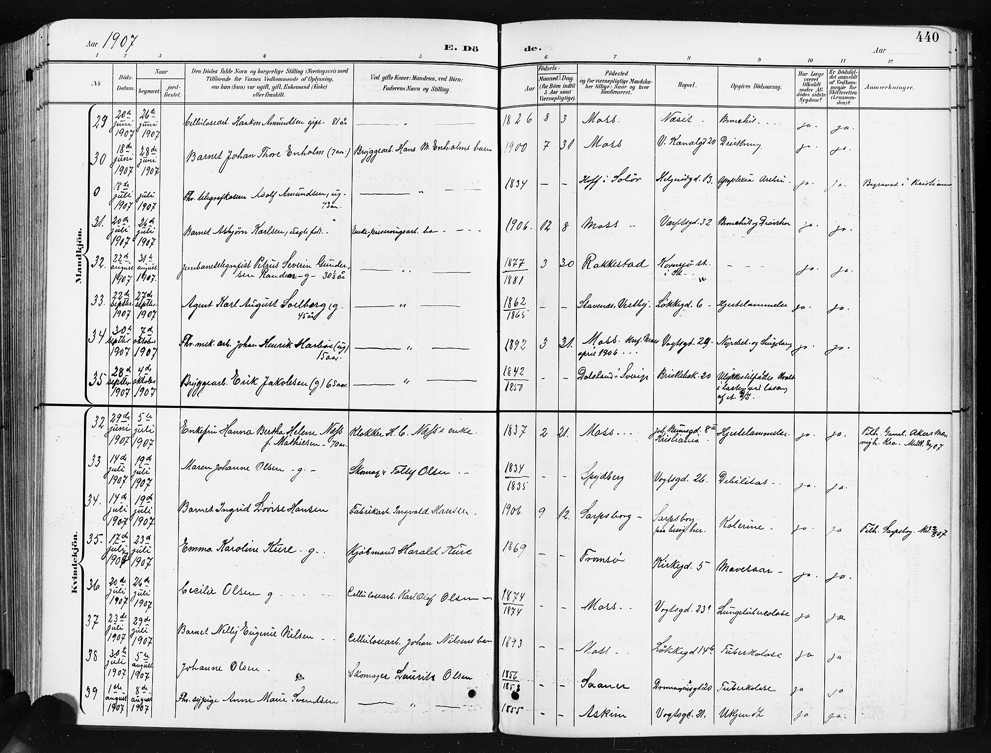 Moss prestekontor Kirkebøker, AV/SAO-A-2003/G/Ga/L0007: Parish register (copy) no. I 7, 1901-1912, p. 440