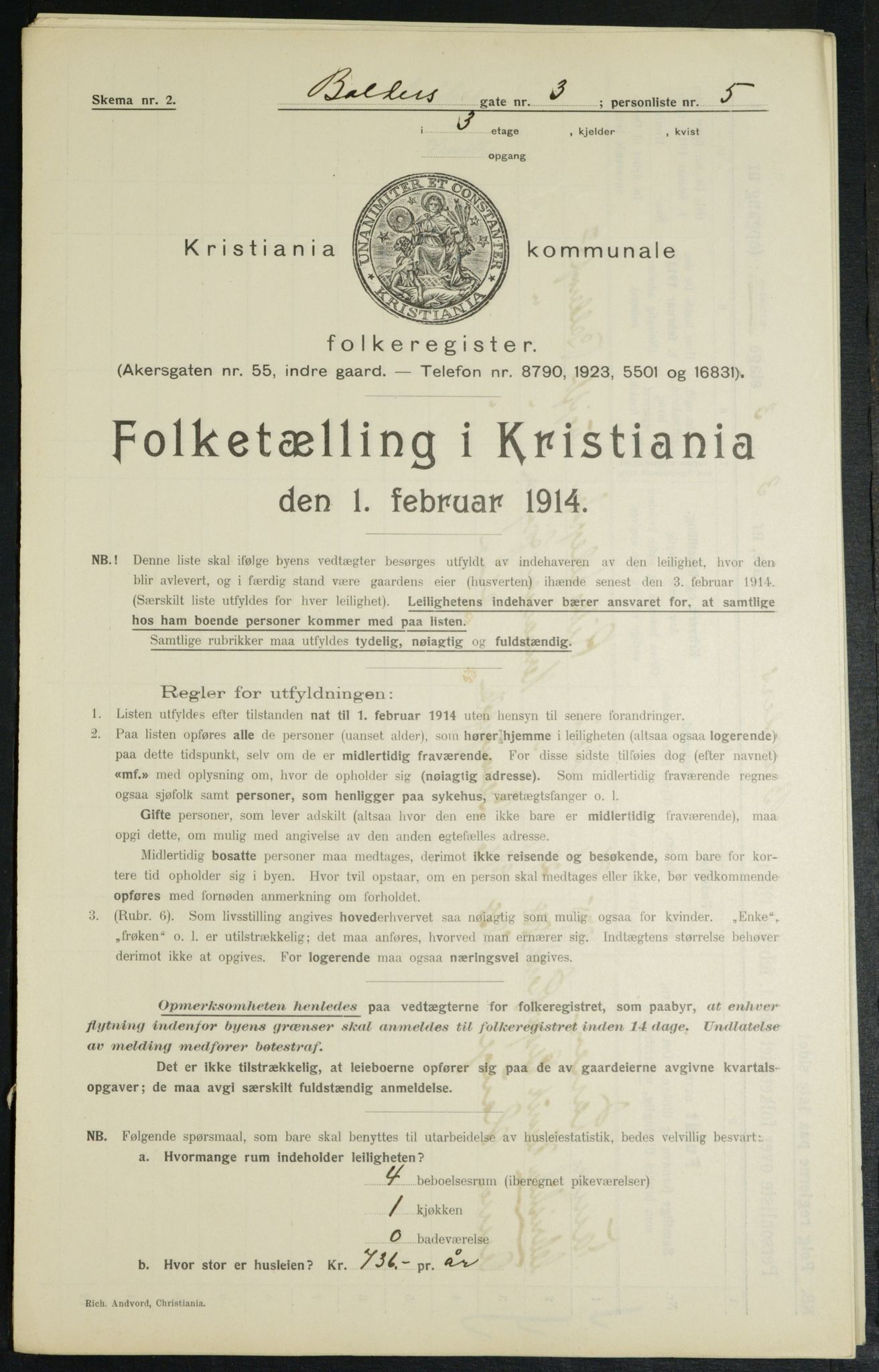 OBA, Municipal Census 1914 for Kristiania, 1914, p. 3055