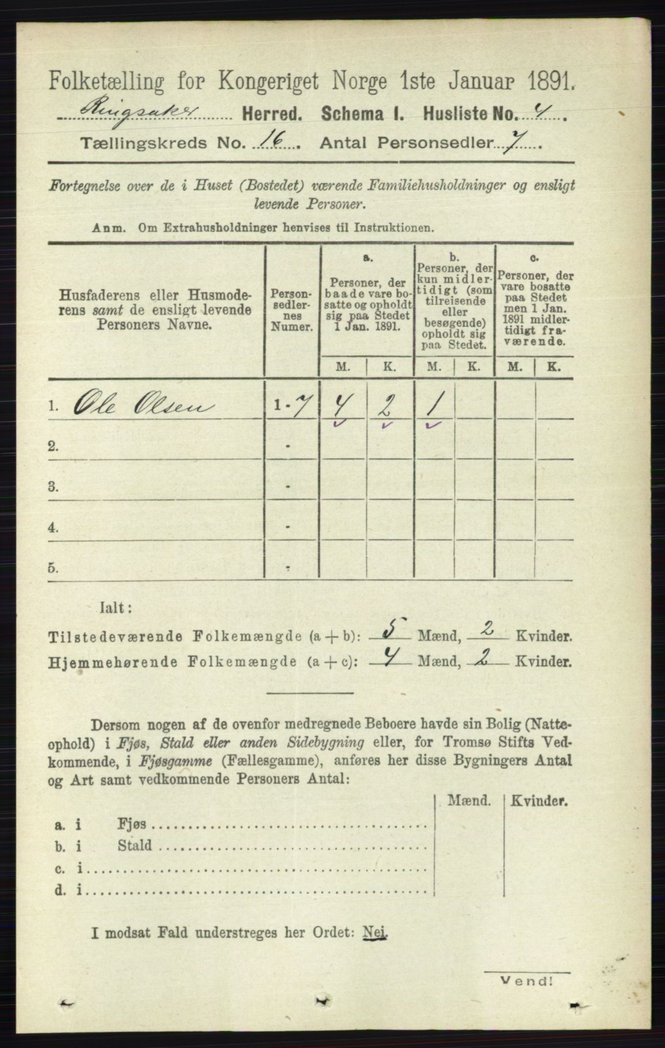 RA, 1891 census for 0412 Ringsaker, 1891, p. 8990