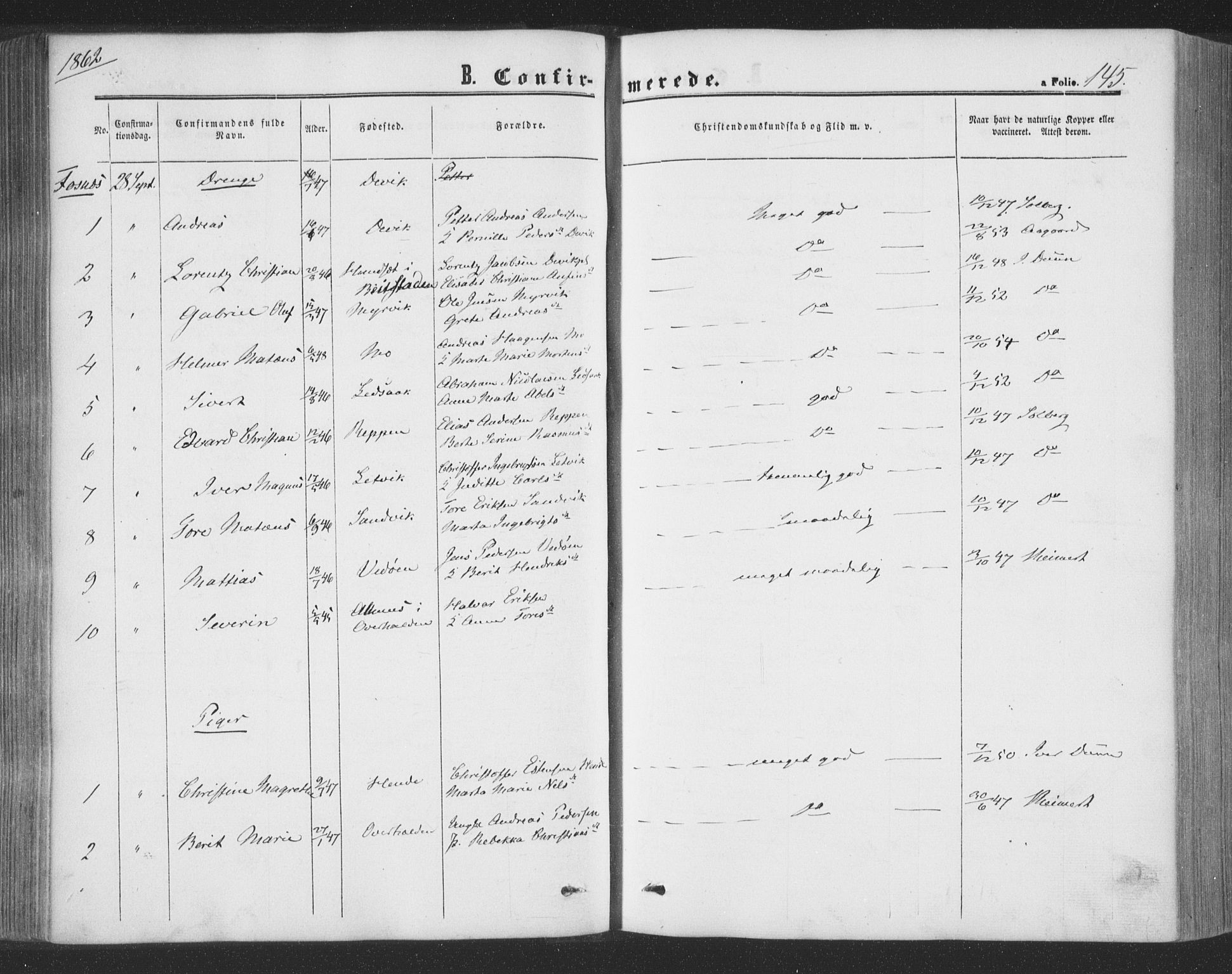 Ministerialprotokoller, klokkerbøker og fødselsregistre - Nord-Trøndelag, SAT/A-1458/773/L0615: Parish register (official) no. 773A06, 1857-1870, p. 145