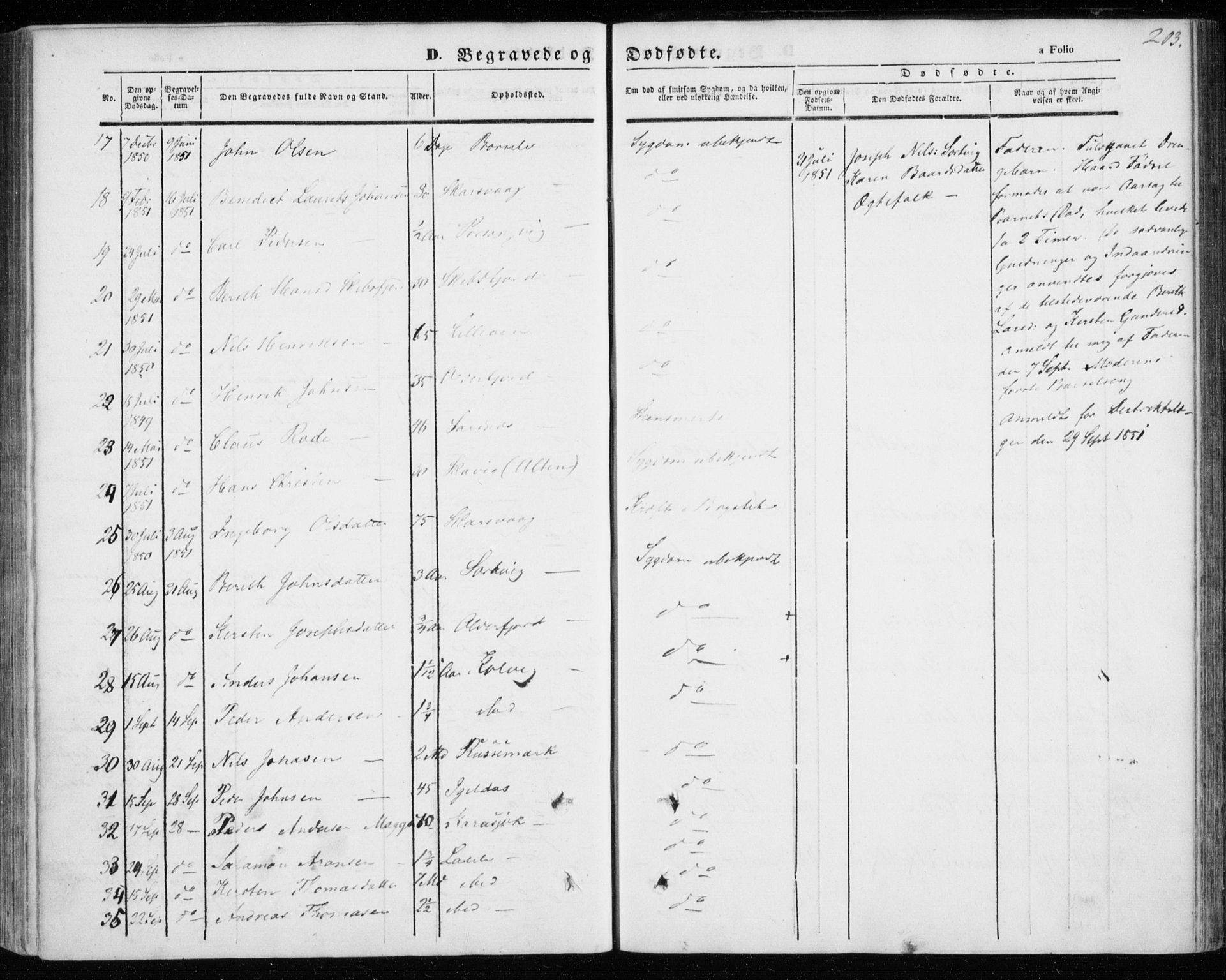 Kistrand/Porsanger sokneprestembete, SATØ/S-1351/H/Ha/L0004.kirke: Parish register (official) no. 4, 1843-1860, p. 203