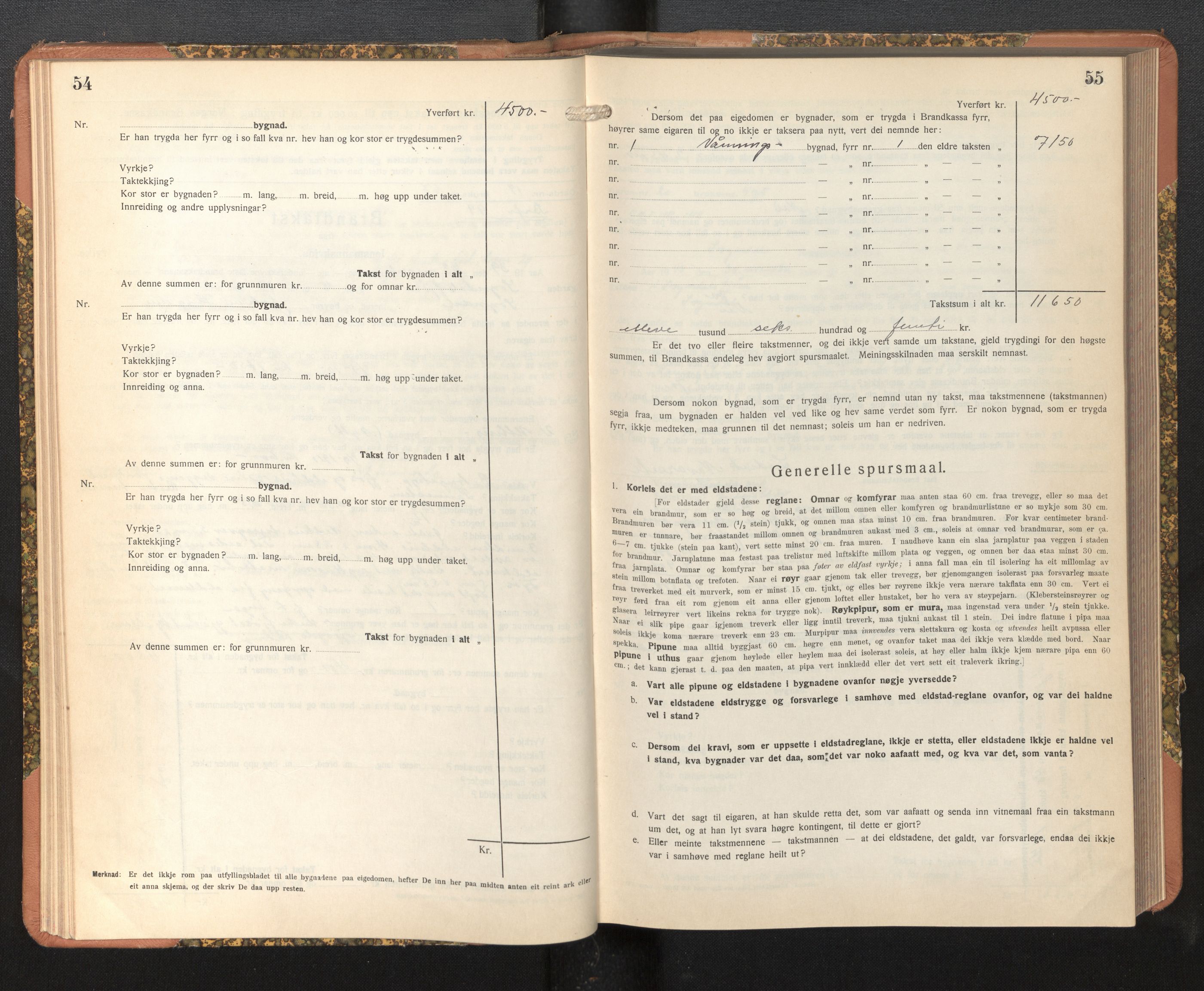 Lensmannen i Sogndal, AV/SAB-A-29901/0012/L0019: Branntakstprotokoll, Sogndalsfjøra, skjematakst, 1944-1954, p. 54-55