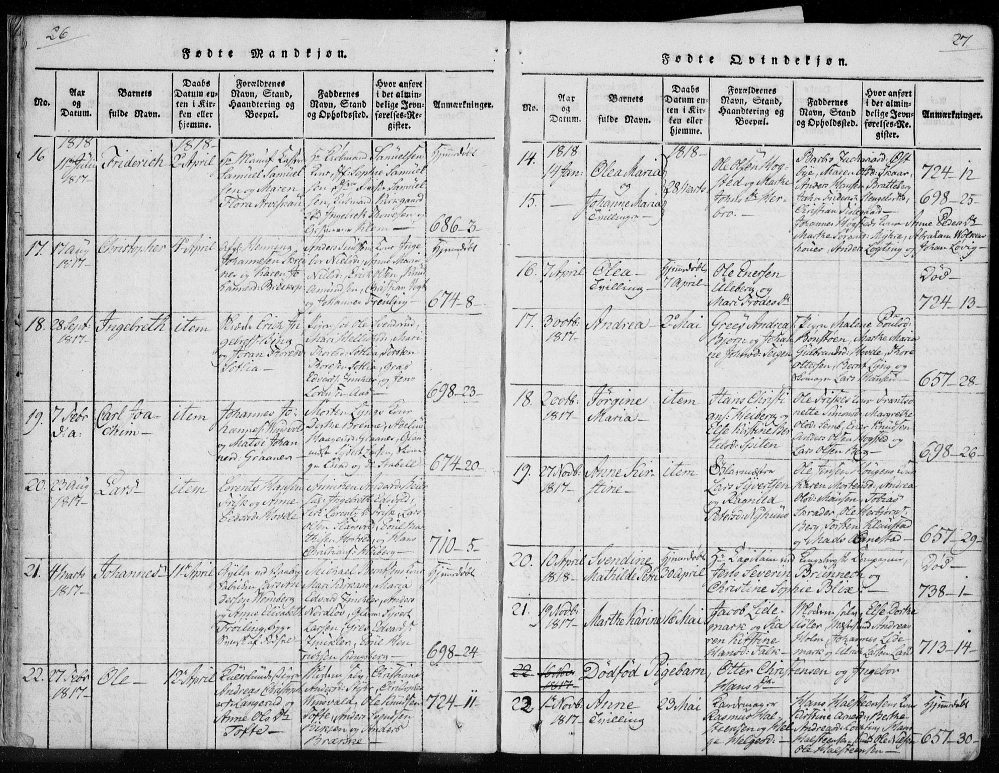 Kongsberg kirkebøker, AV/SAKO-A-22/F/Fa/L0008: Parish register (official) no. I 8, 1816-1839, p. 26-27