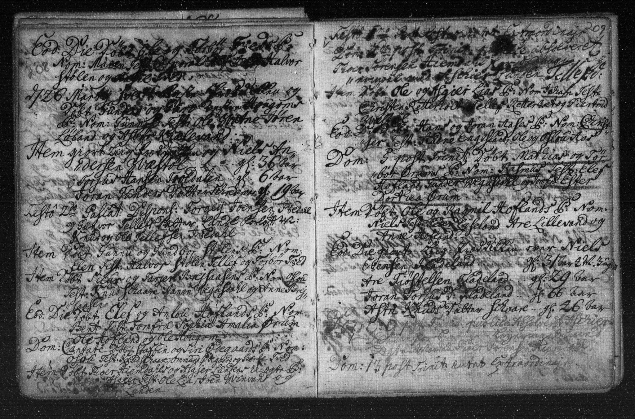 Herefoss sokneprestkontor, SAK/1111-0019/F/Fa/Fab/L0001: Parish register (official) no. A 1, 1704-1779, p. 208-209