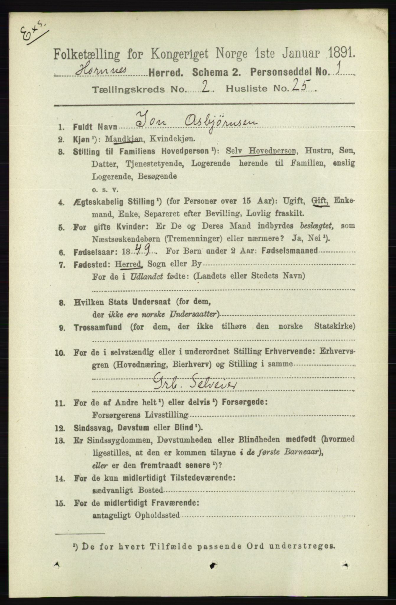 RA, Census 1891 for Nedenes amt: Gjenparter av personsedler for beslektede ektefeller, menn, 1891, p. 967