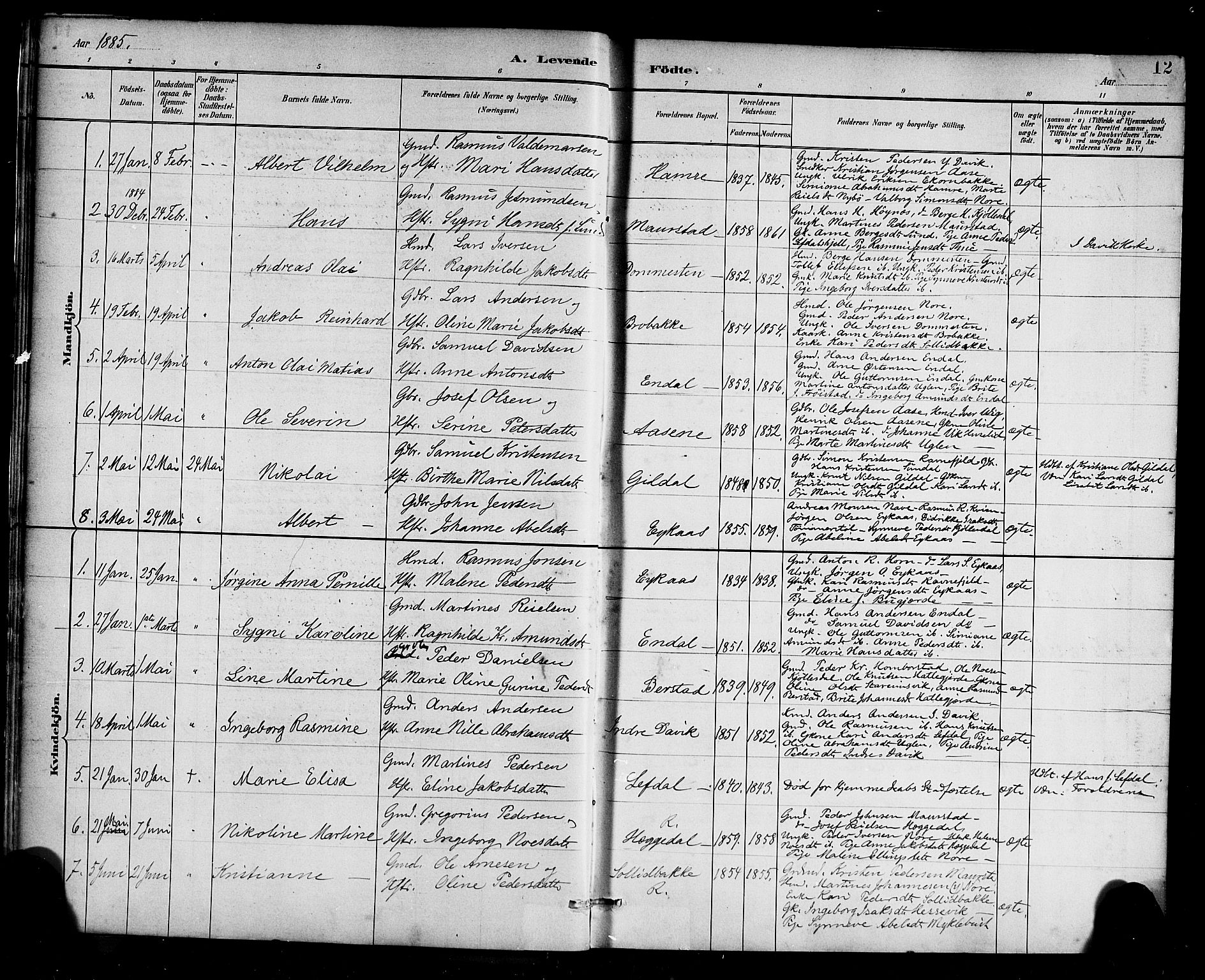 Davik sokneprestembete, AV/SAB-A-79701/H/Haa/Haab/L0001: Parish register (official) no. B 1, 1882-1900, p. 12