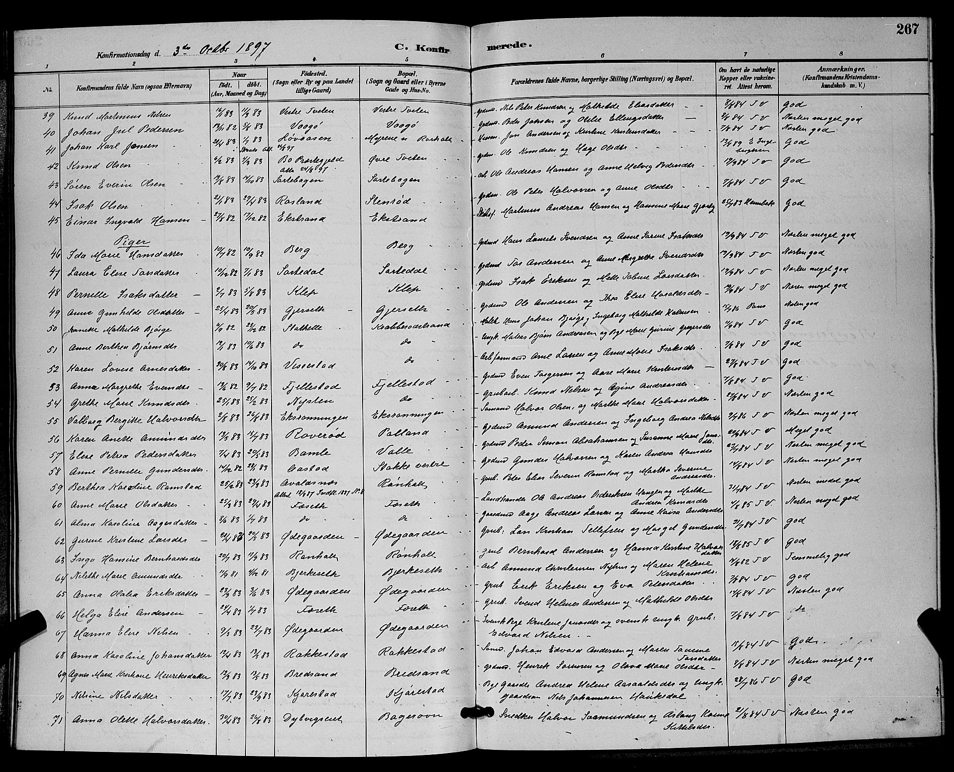 Bamble kirkebøker, SAKO/A-253/G/Ga/L0009: Parish register (copy) no. I 9, 1888-1900, p. 267