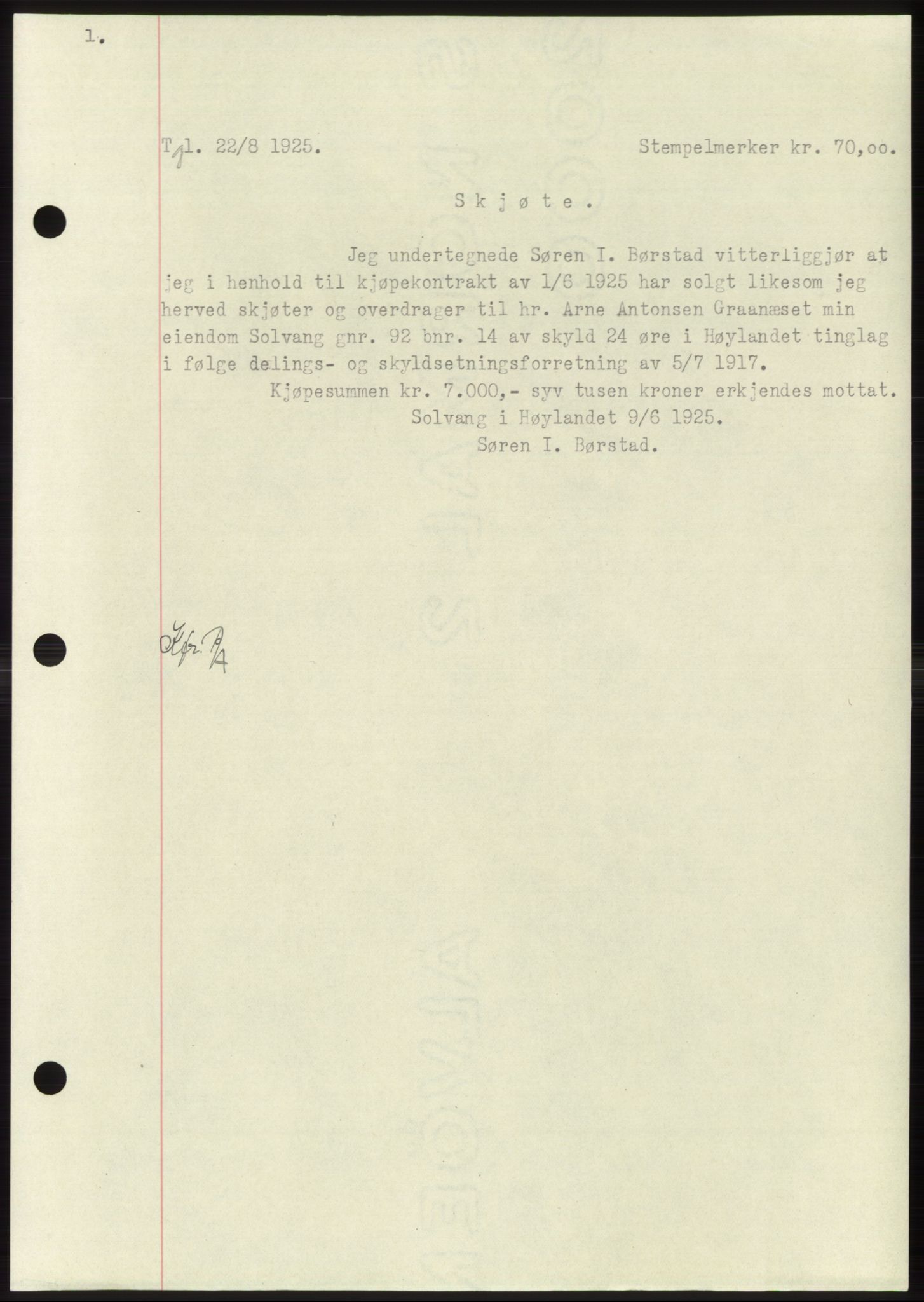 Namdal sorenskriveri, SAT/A-4133/1/2/2C: Mortgage book no. -, 1922-1925, Deed date: 22.08.1925