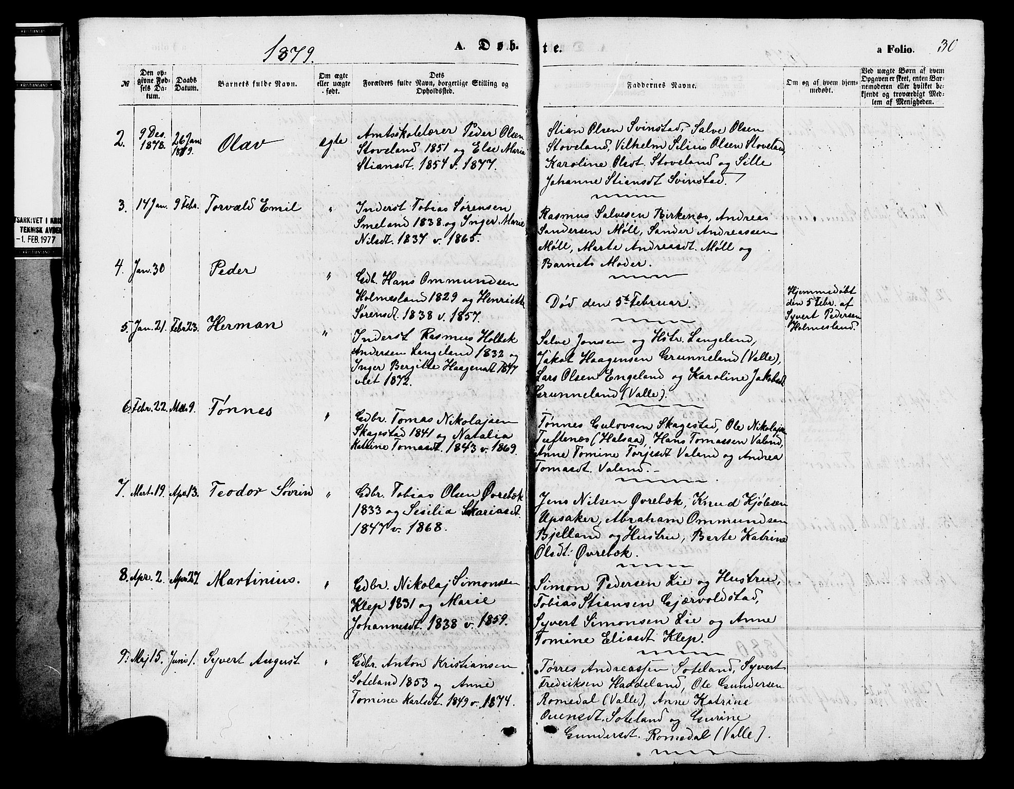 Holum sokneprestkontor, SAK/1111-0022/F/Fb/Fba/L0004: Parish register (copy) no. B 4, 1867-1890, p. 30