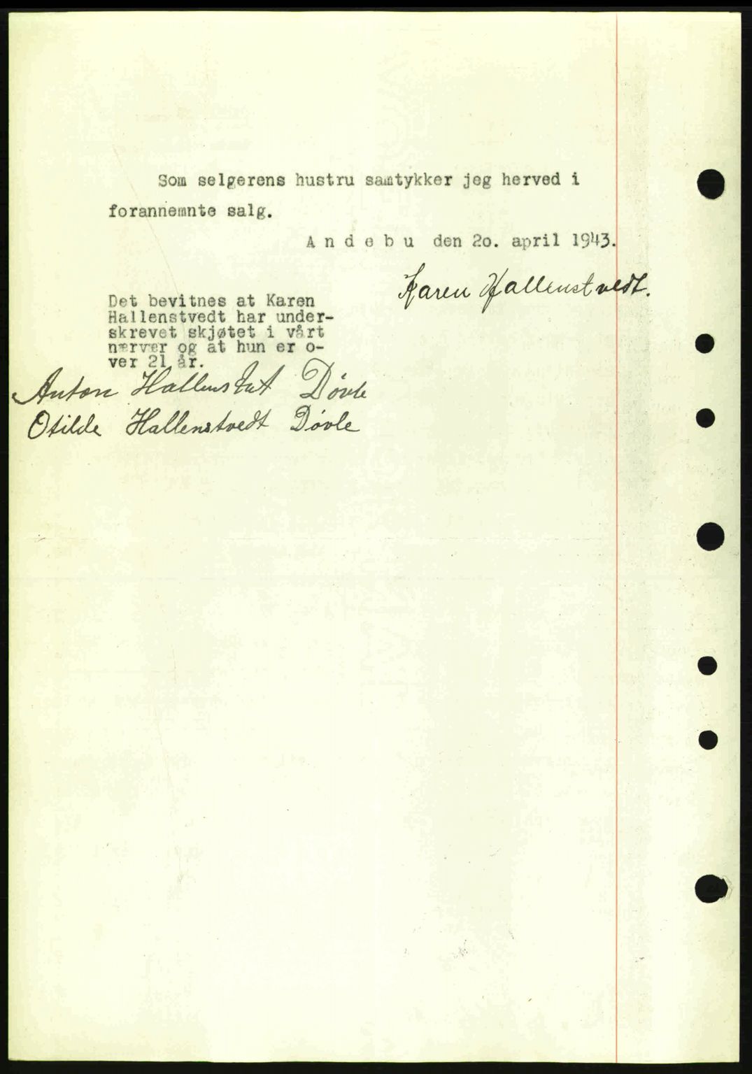 Jarlsberg sorenskriveri, SAKO/A-131/G/Ga/Gaa/L0013: Mortgage book no. A-13, 1942-1943, Diary no: : 728/1943