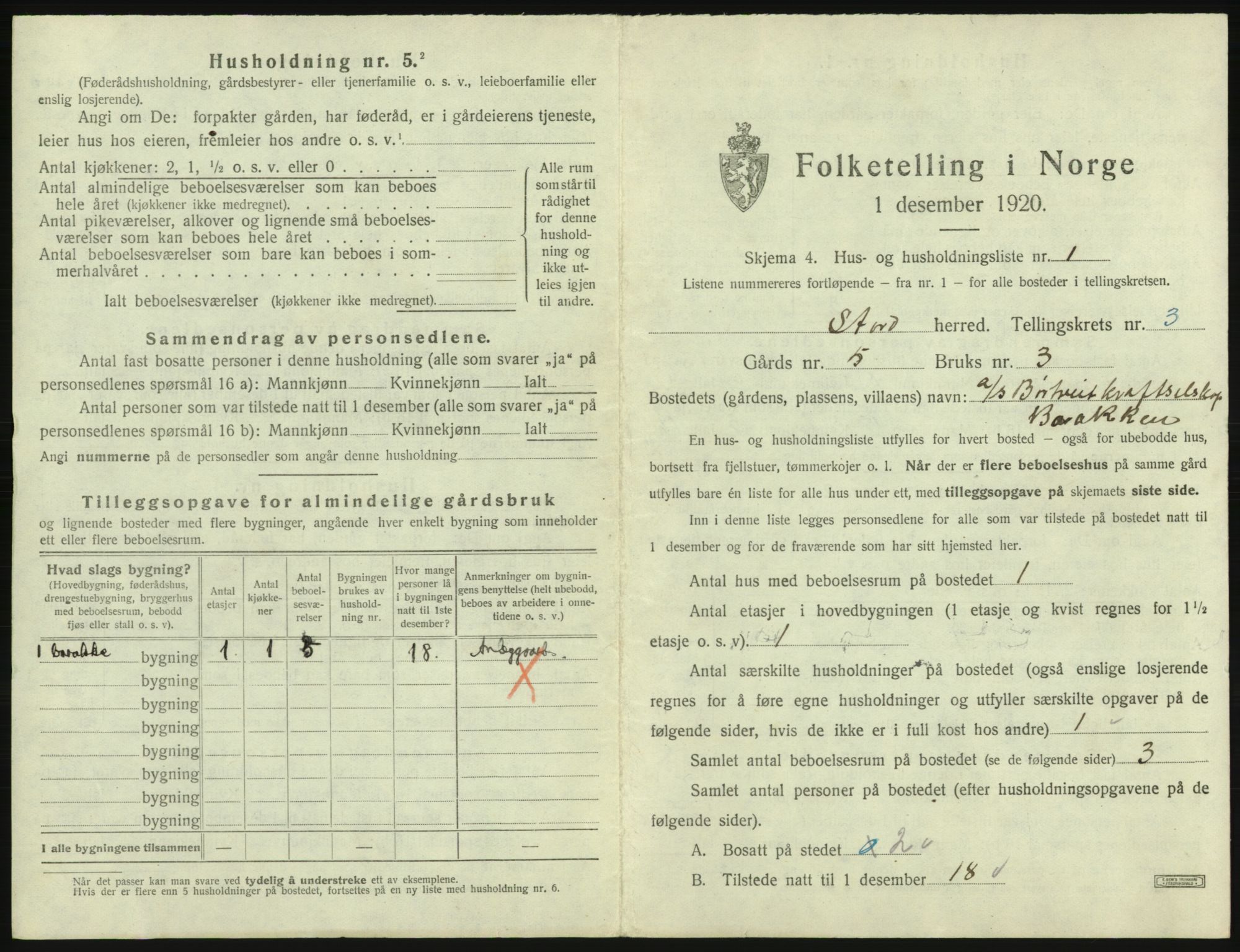 SAB, 1920 census for Stord, 1920, p. 127