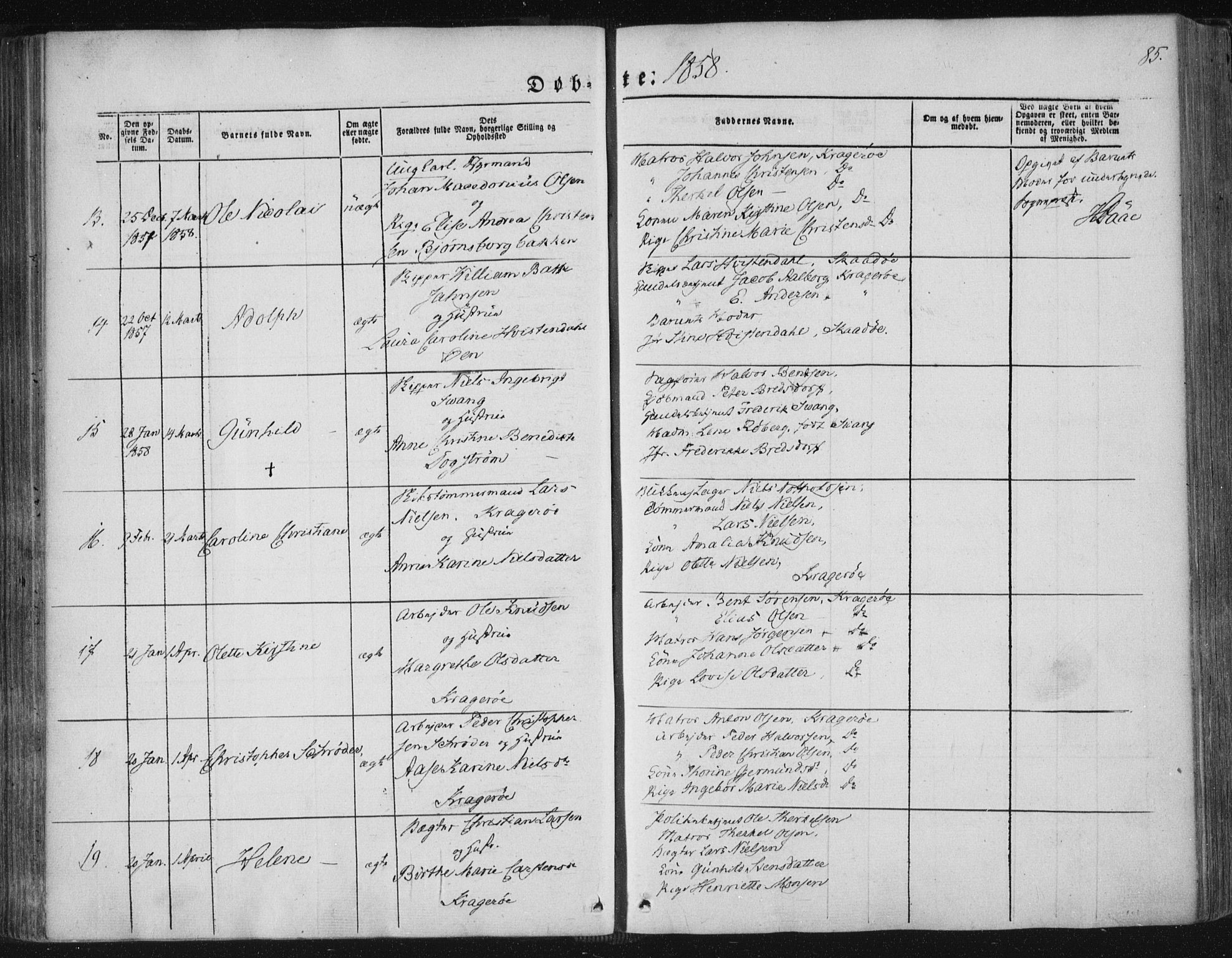 Kragerø kirkebøker, AV/SAKO-A-278/F/Fa/L0006: Parish register (official) no. 6, 1847-1861, p. 85