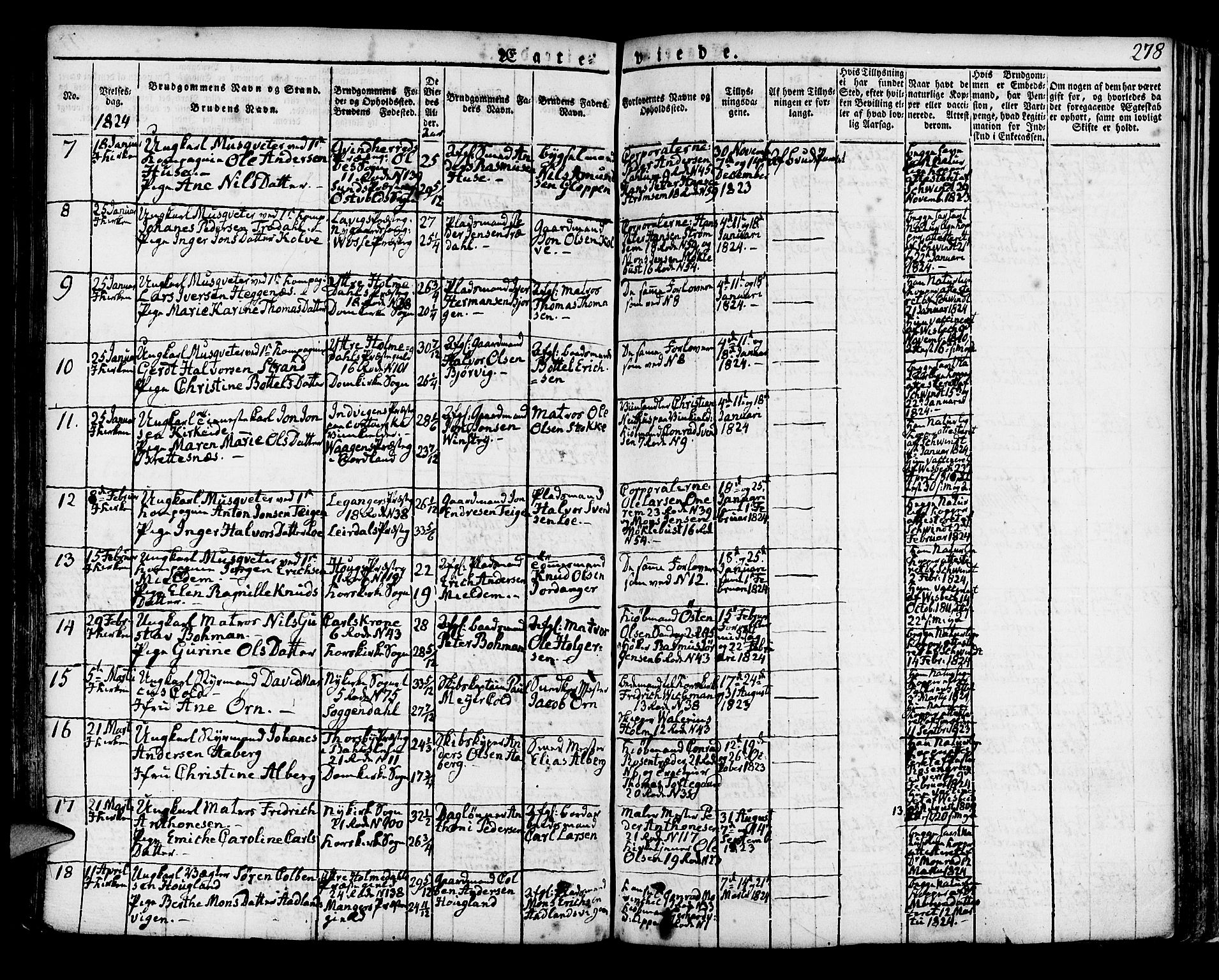 Korskirken sokneprestembete, SAB/A-76101/H/Hab: Parish register (copy) no. A 3, 1821-1831, p. 278