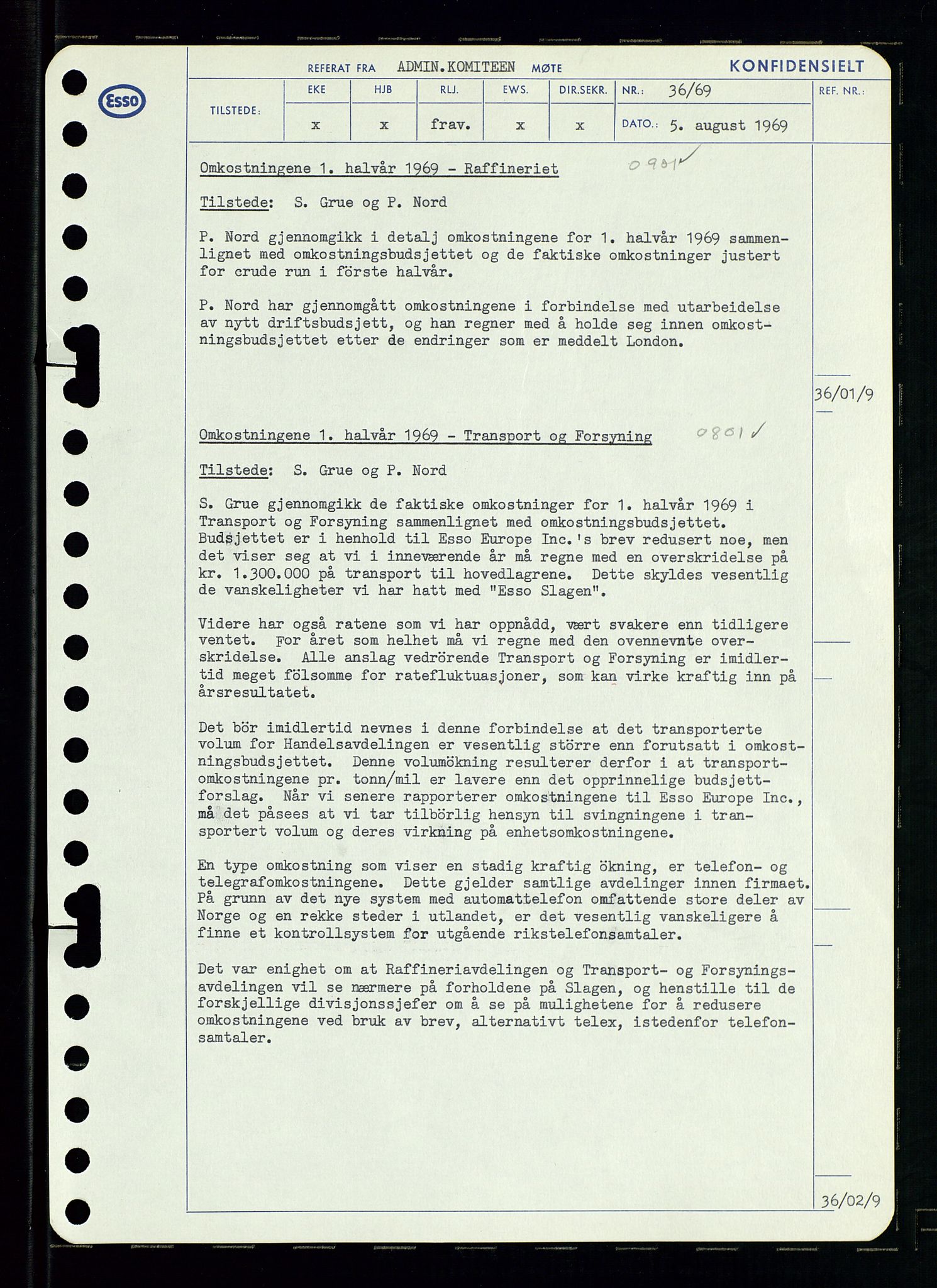 Pa 0982 - Esso Norge A/S, SAST/A-100448/A/Aa/L0003/0001: Den administrerende direksjon Board minutes (styrereferater) og Bedriftforsamlingsprotokoll / Den administrerende direksjon Board minutes (styrereferater), 1969, p. 101