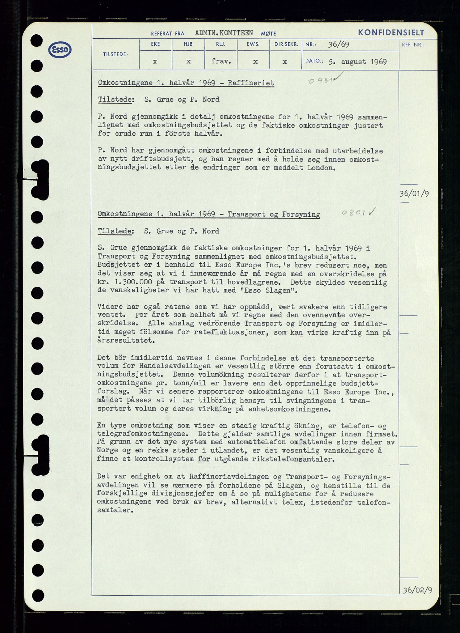 Pa 0982 - Esso Norge A/S, AV/SAST-A-100448/A/Aa/L0003/0001: Den administrerende direksjon Board minutes (styrereferater) og Bedriftforsamlingsprotokoll / Den administrerende direksjon Board minutes (styrereferater), 1969, p. 101