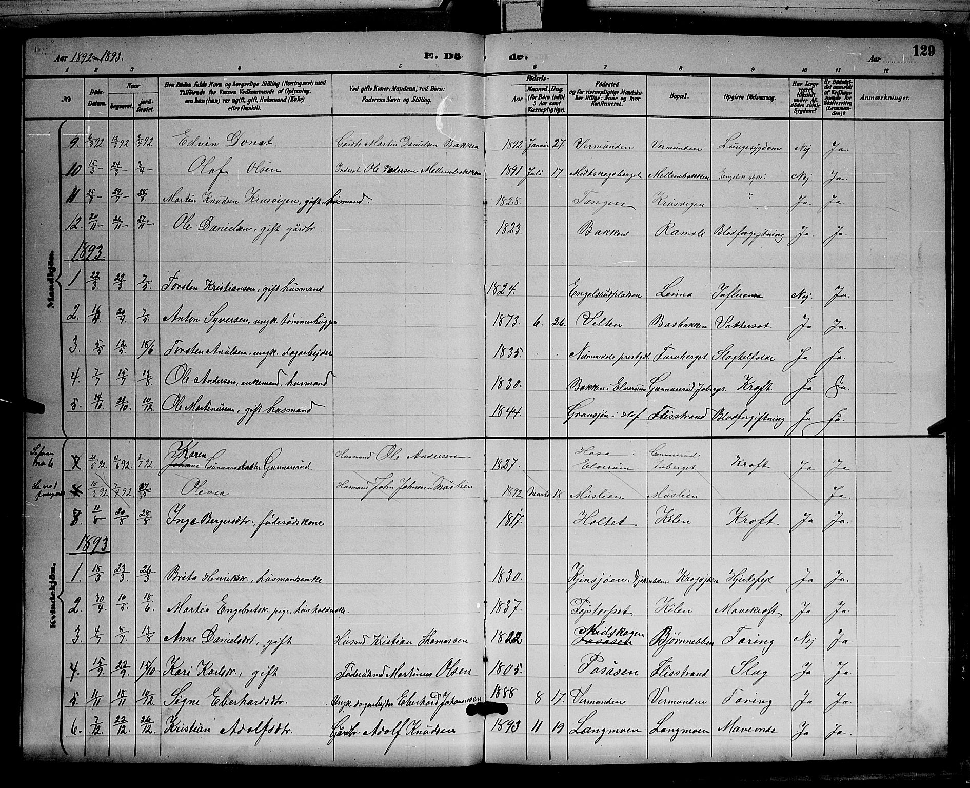 Åsnes prestekontor, AV/SAH-PREST-042/H/Ha/Hab/L0003: Parish register (copy) no. 3, 1890-1902, p. 129