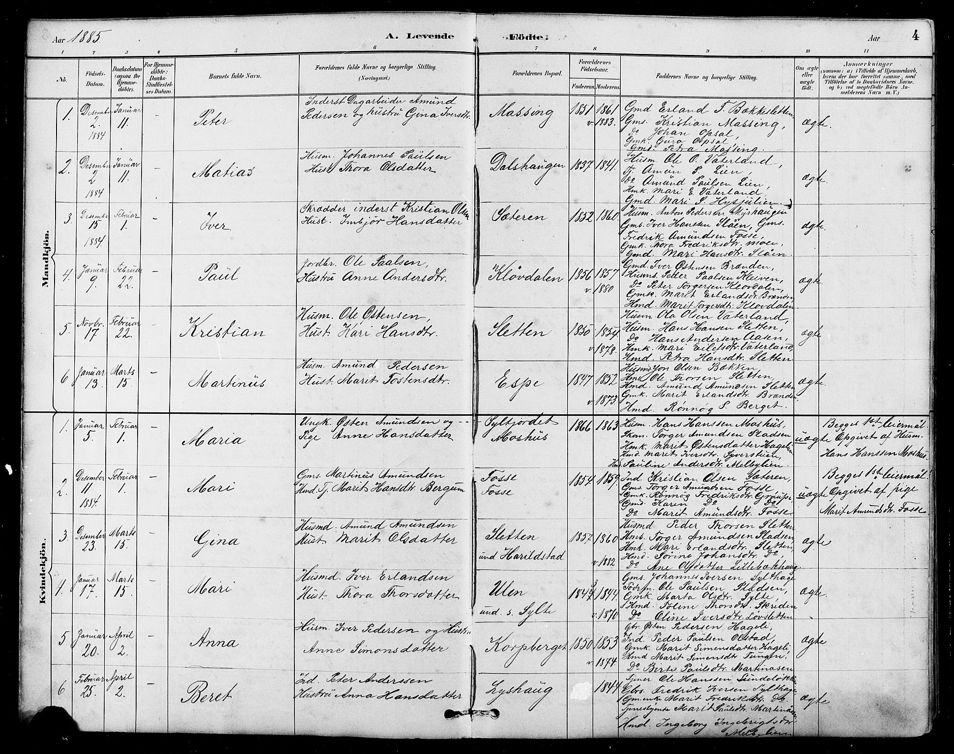 Nord-Fron prestekontor, SAH/PREST-080/H/Ha/Hab/L0005: Parish register (copy) no. 5, 1884-1914, p. 4