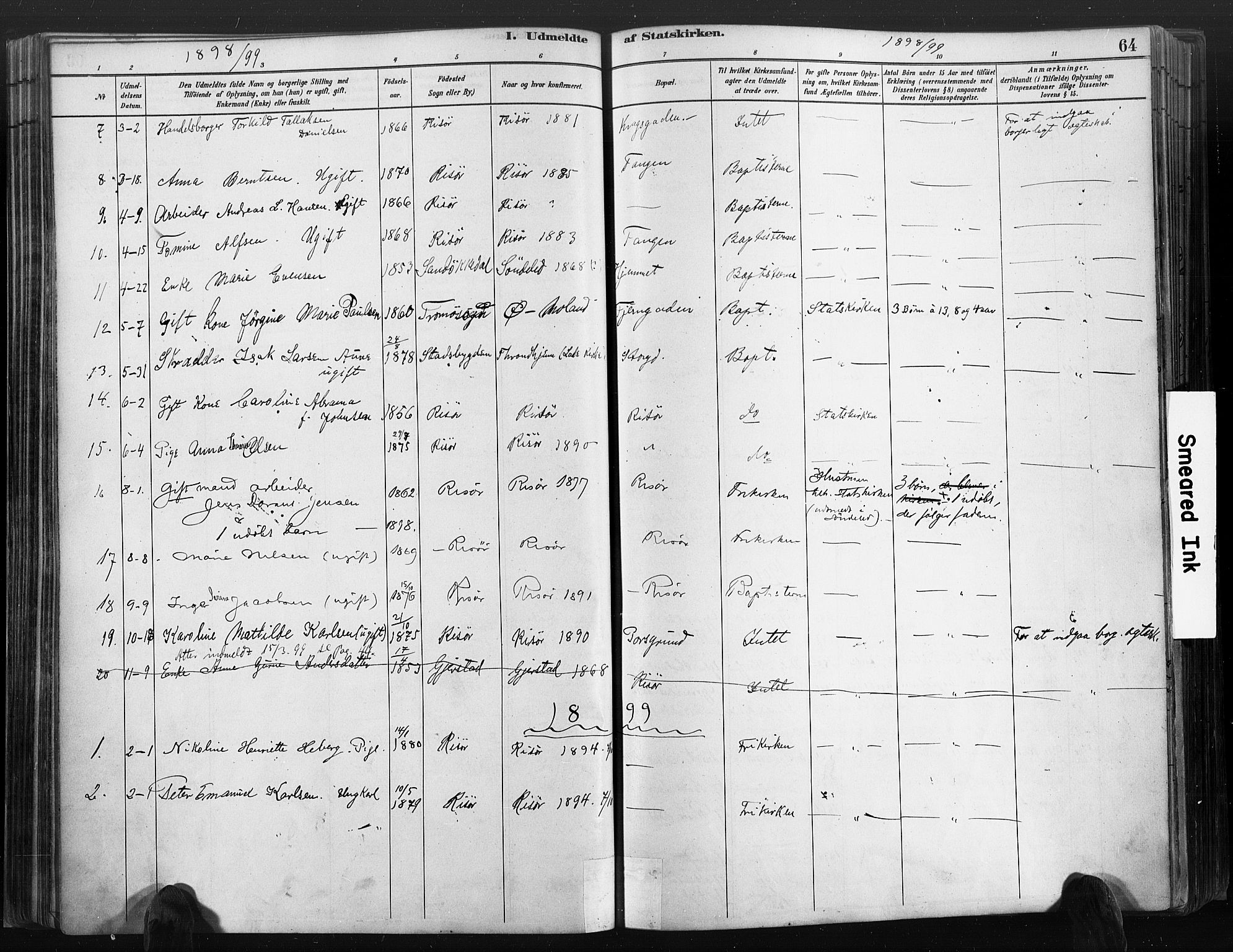 Risør sokneprestkontor, SAK/1111-0035/F/Fa/L0006: Parish register (official) no. A 6, 1883-1908, p. 64