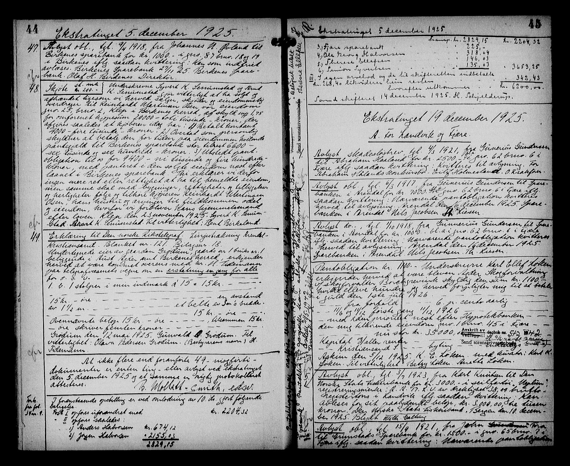 Vestre Nedenes/Sand sorenskriveri, AV/SAK-1221-0010/G/Gb/Gba/L0035: Mortgage book no. 61, 1925-1929, p. 44-45