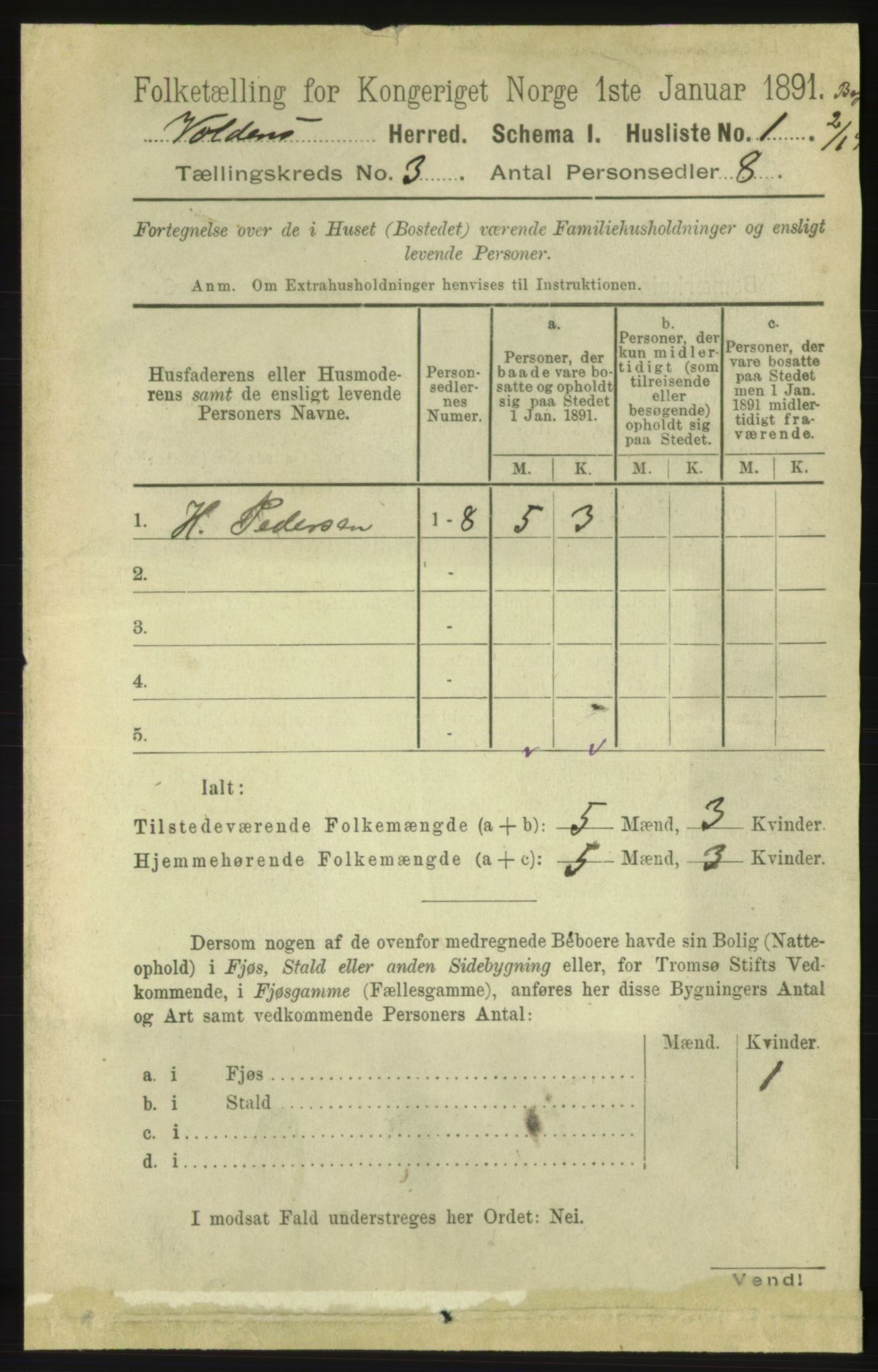 RA, 1891 census for 1519 Volda, 1891, p. 1603