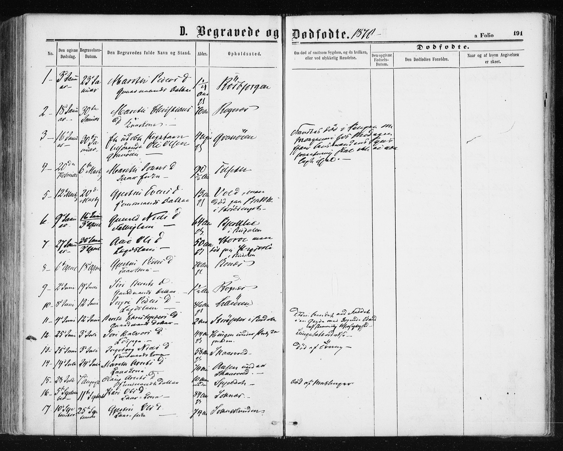 Ministerialprotokoller, klokkerbøker og fødselsregistre - Sør-Trøndelag, AV/SAT-A-1456/687/L1001: Parish register (official) no. 687A07, 1863-1878, p. 191