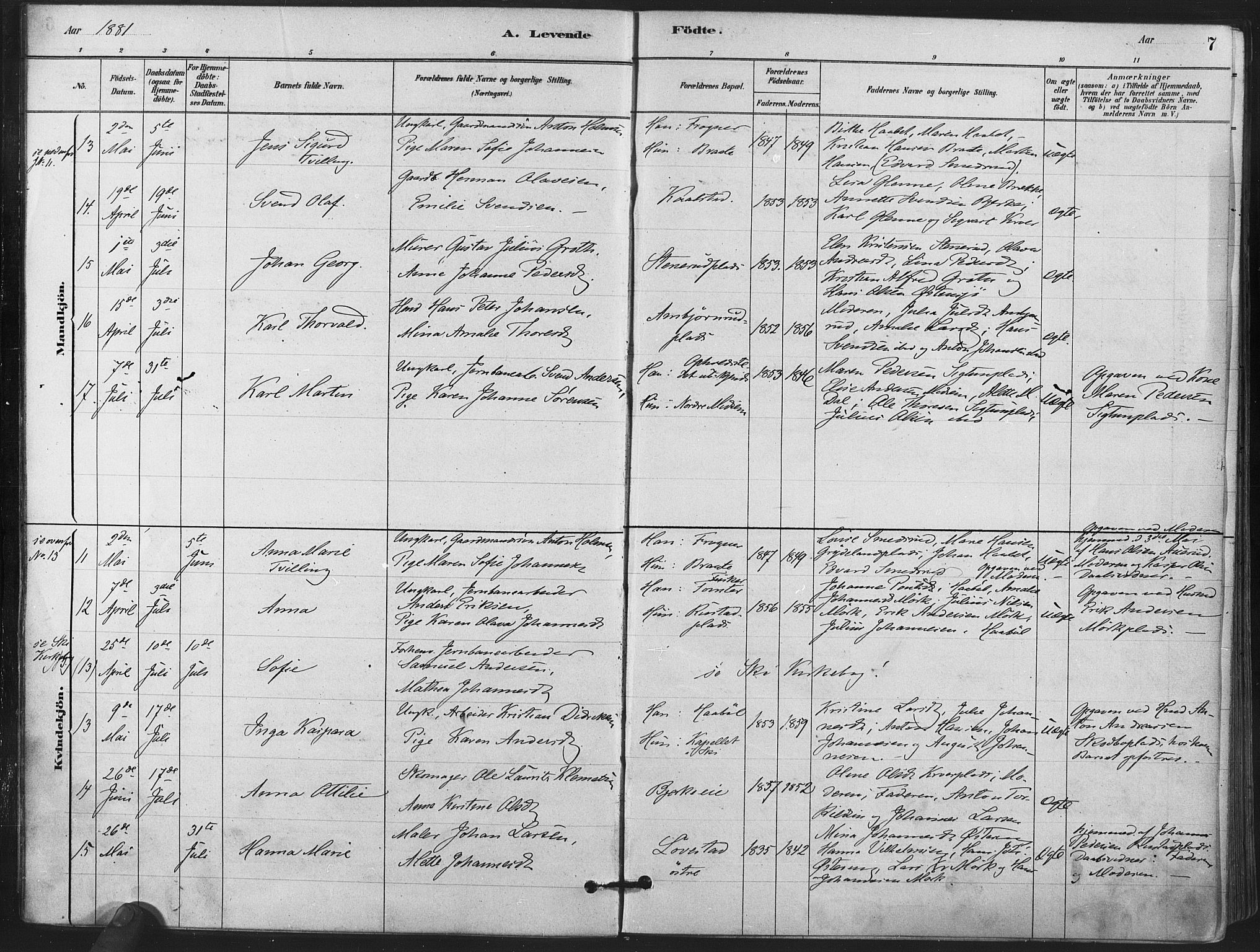 Kråkstad prestekontor Kirkebøker, AV/SAO-A-10125a/F/Fa/L0009: Parish register (official) no. I 9, 1880-1892, p. 7