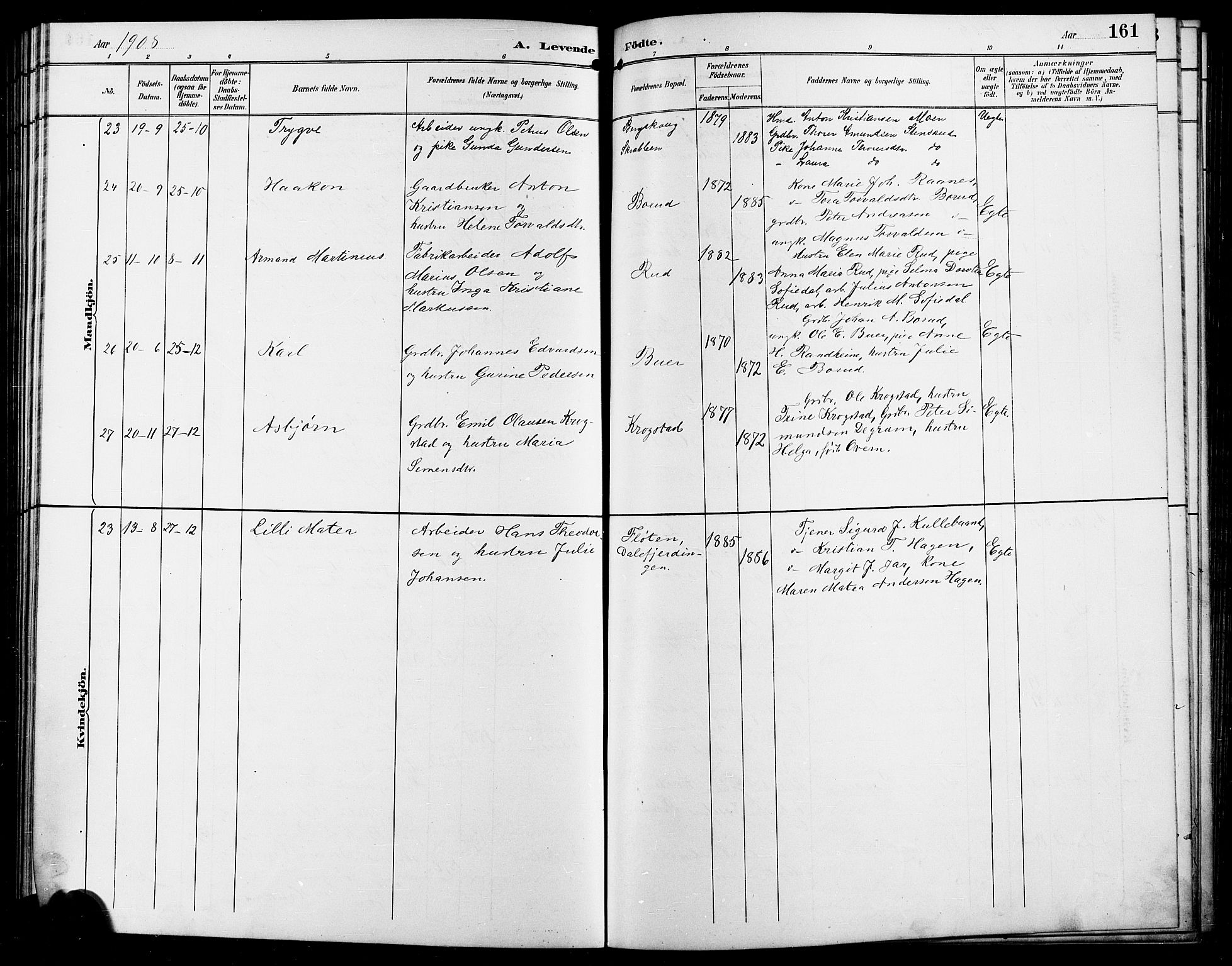 Enebakk prestekontor Kirkebøker, SAO/A-10171c/G/Ga/L0006: Parish register (copy) no. I 6, 1889-1911, p. 161