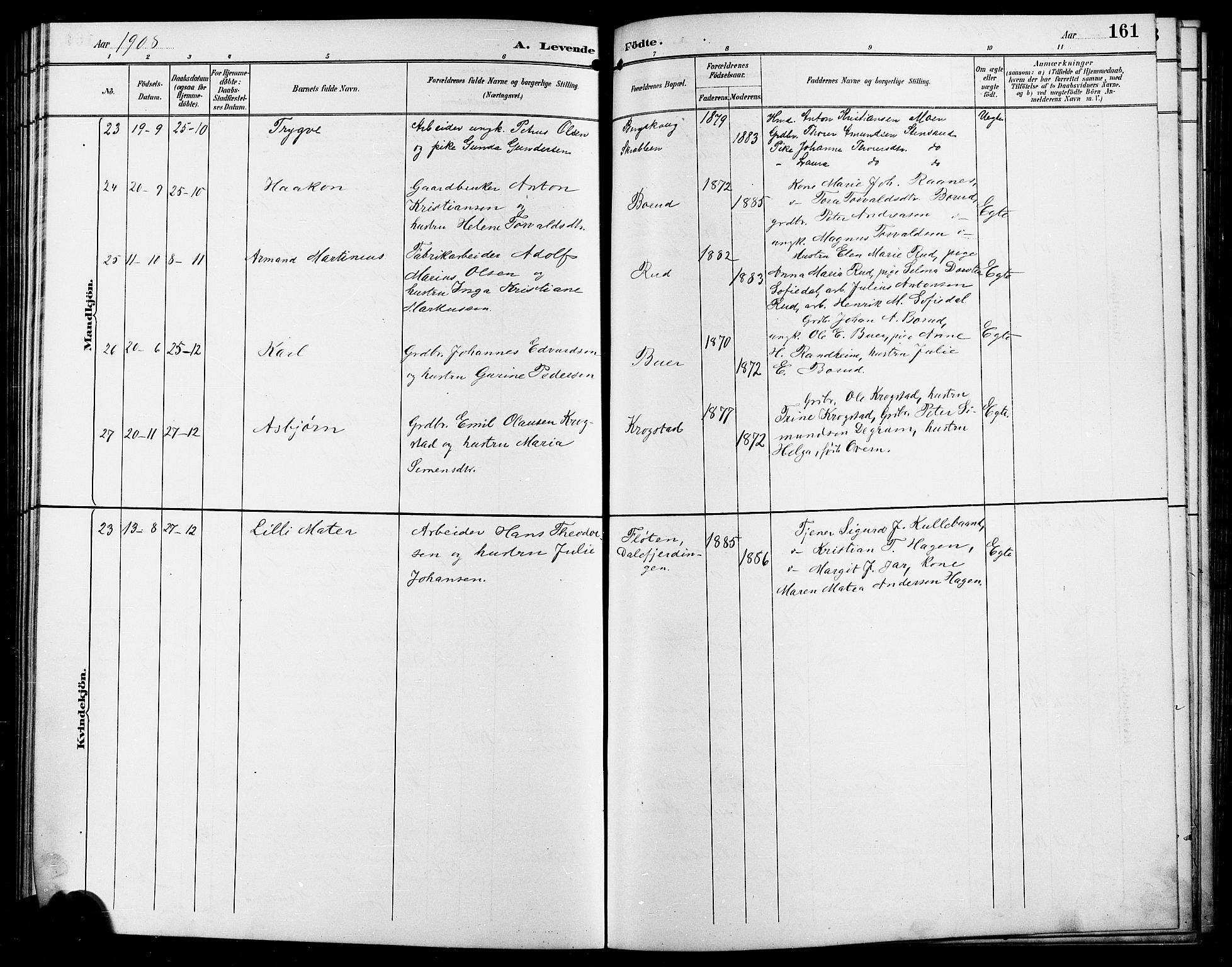 Enebakk prestekontor Kirkebøker, AV/SAO-A-10171c/G/Ga/L0006: Parish register (copy) no. I 6, 1889-1911, p. 161