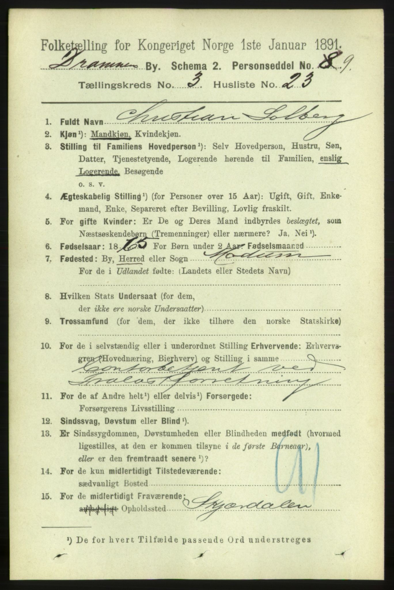 RA, 1891 census for 0602 Drammen, 1891, p. 5125