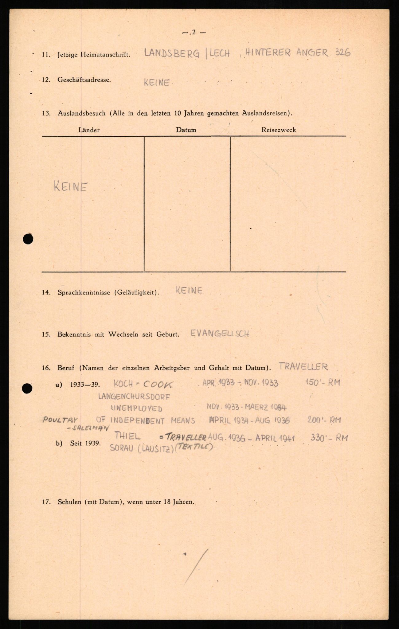 Forsvaret, Forsvarets overkommando II, AV/RA-RAFA-3915/D/Db/L0010: CI Questionaires. Tyske okkupasjonsstyrker i Norge. Tyskere., 1945-1946, p. 614